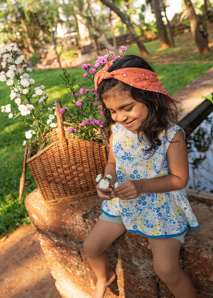 Flower Bed Blue Cotton Noor Top Girls (2-12 Years)