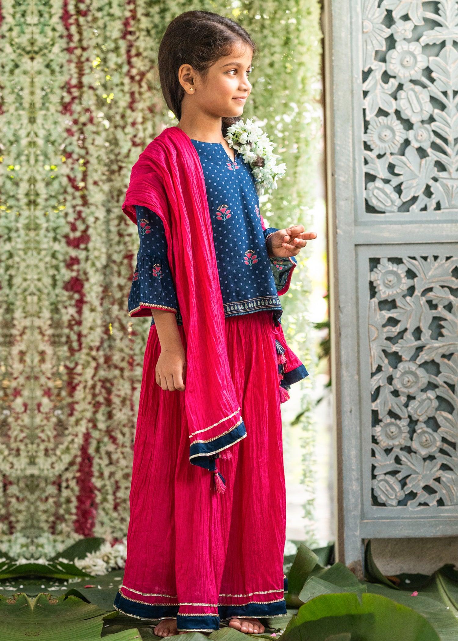 Hazel Blue Pink Lehanga Set Girls (2Years - 12Years)