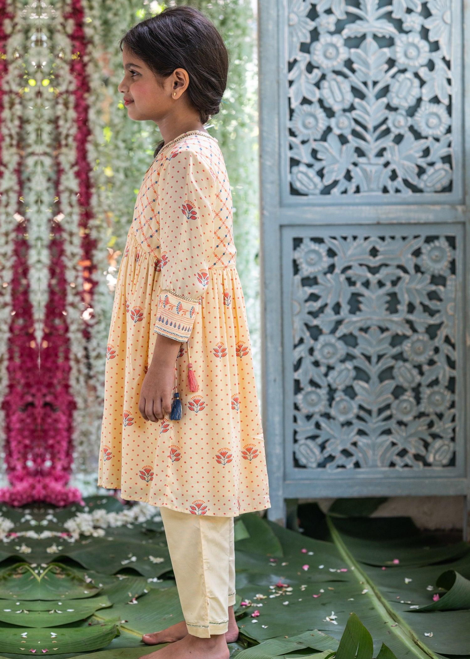 Anvi Creme Kurta Pant Set Girls (2Years - 12Years)