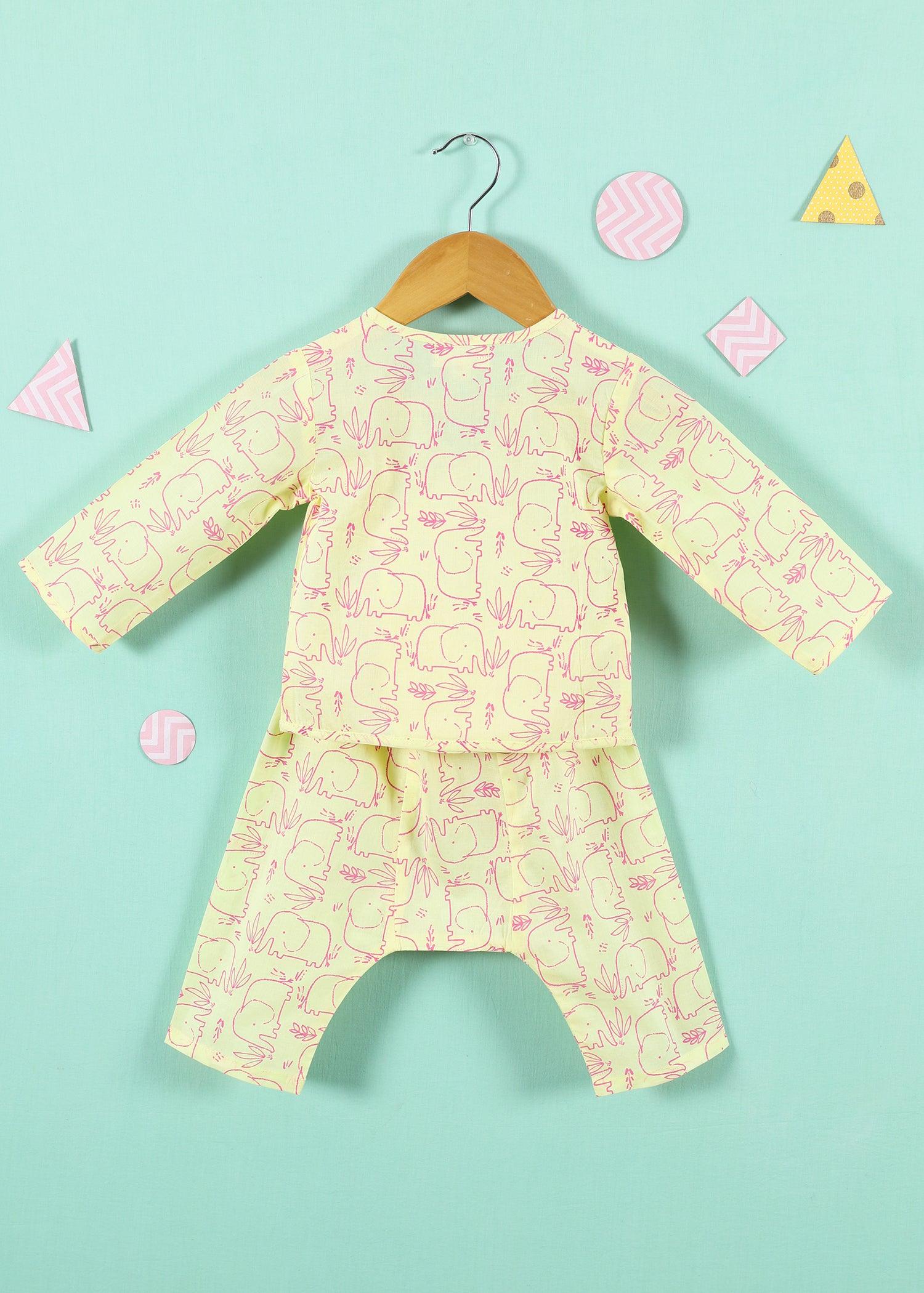 Hasti Lime Cotton Angrakha Unisex Nightsuit Baby (6-18 Months) Ratan Texprocess Pvt. Ltd