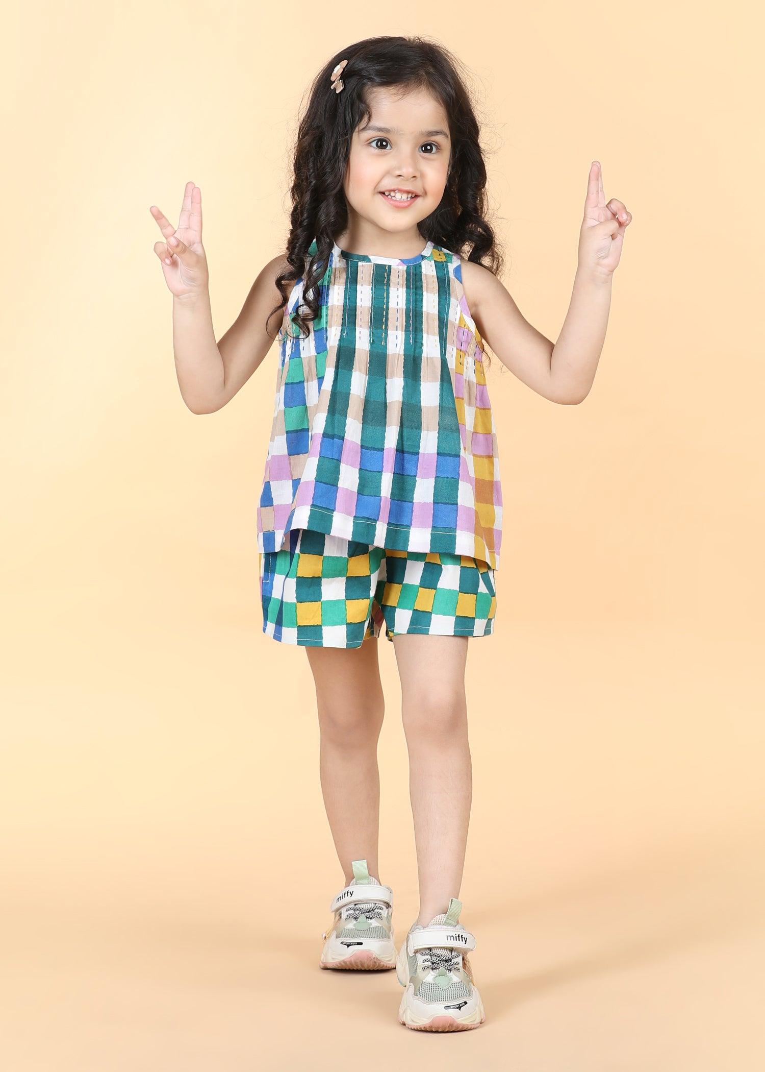 Gingham Multi Cotton Aashi Top Girls (6 Months -12 Yrs) Ratan Texprocess Pvt. Ltd