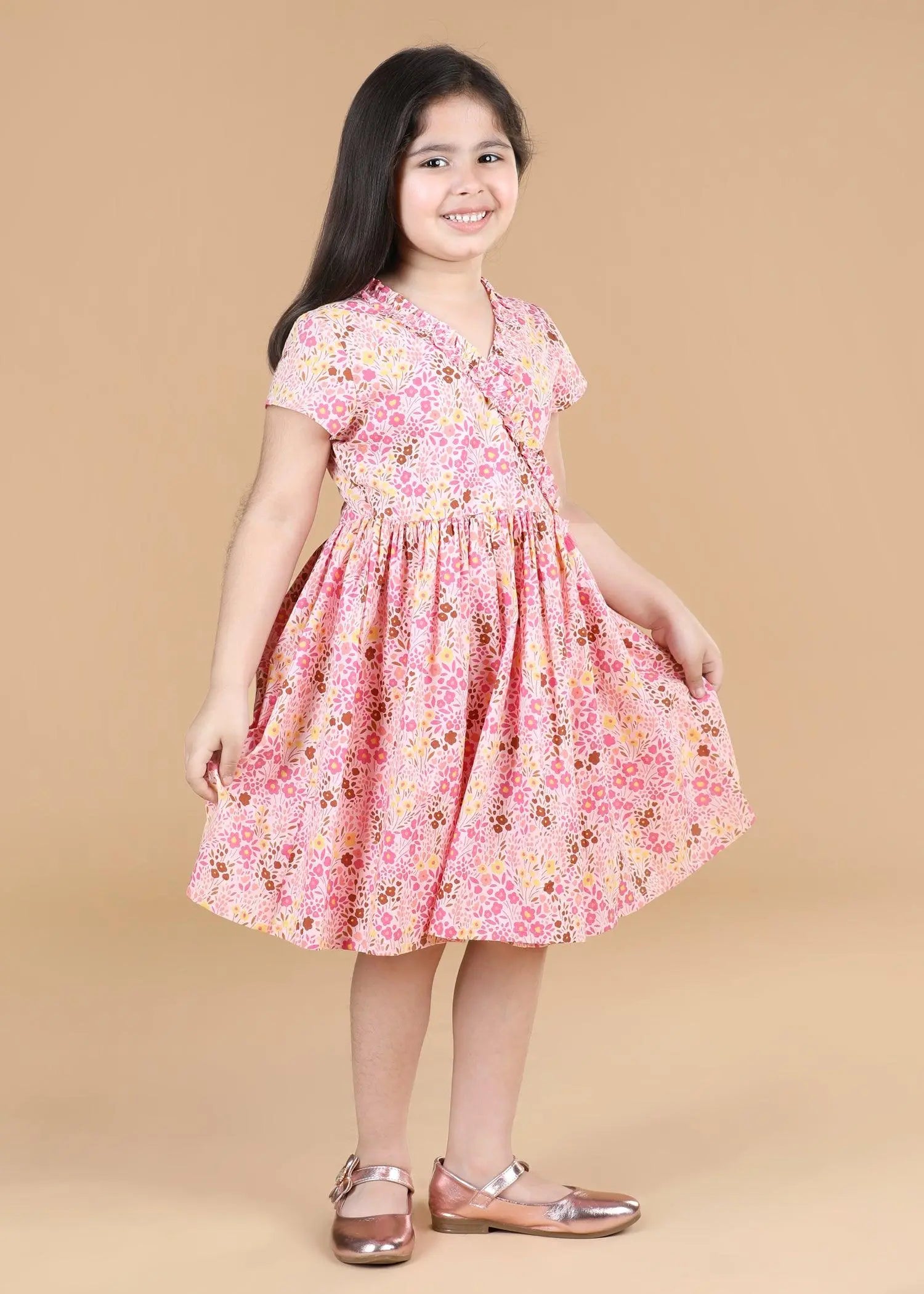 Flower Bed Pink Cotton Sanya Dress Girls (6 Months- 9 Yrs)