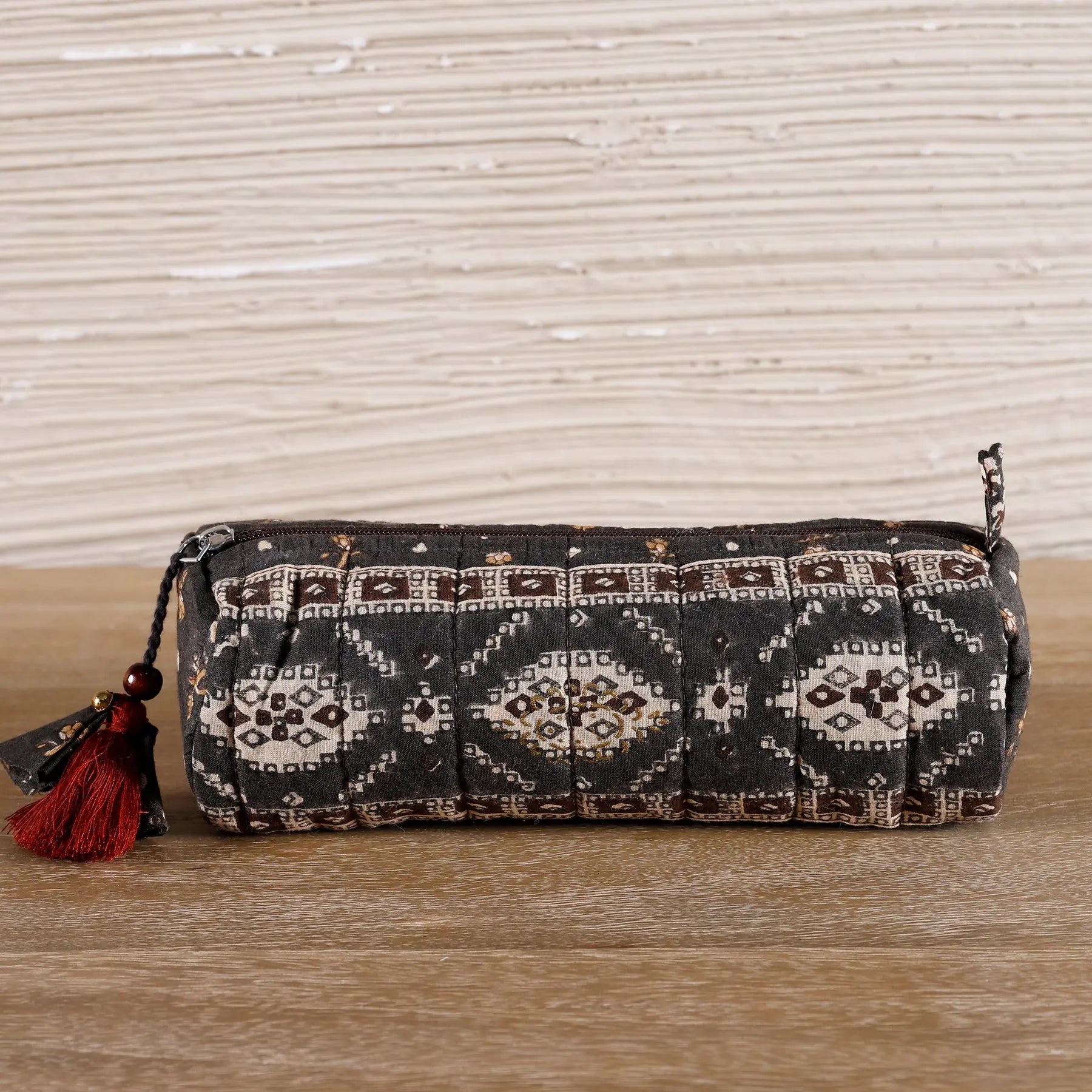 Buti Brown Quilted Cotton Pencil Pouch