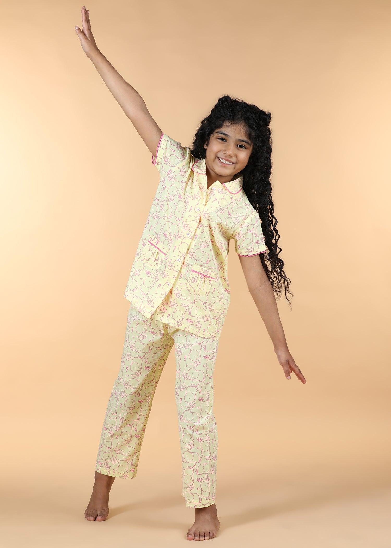 Hasti Lime Half Sleeves Cotton Girl's Nightsuit (1-12 Yrs) Ratan Texprocess Pvt. Ltd