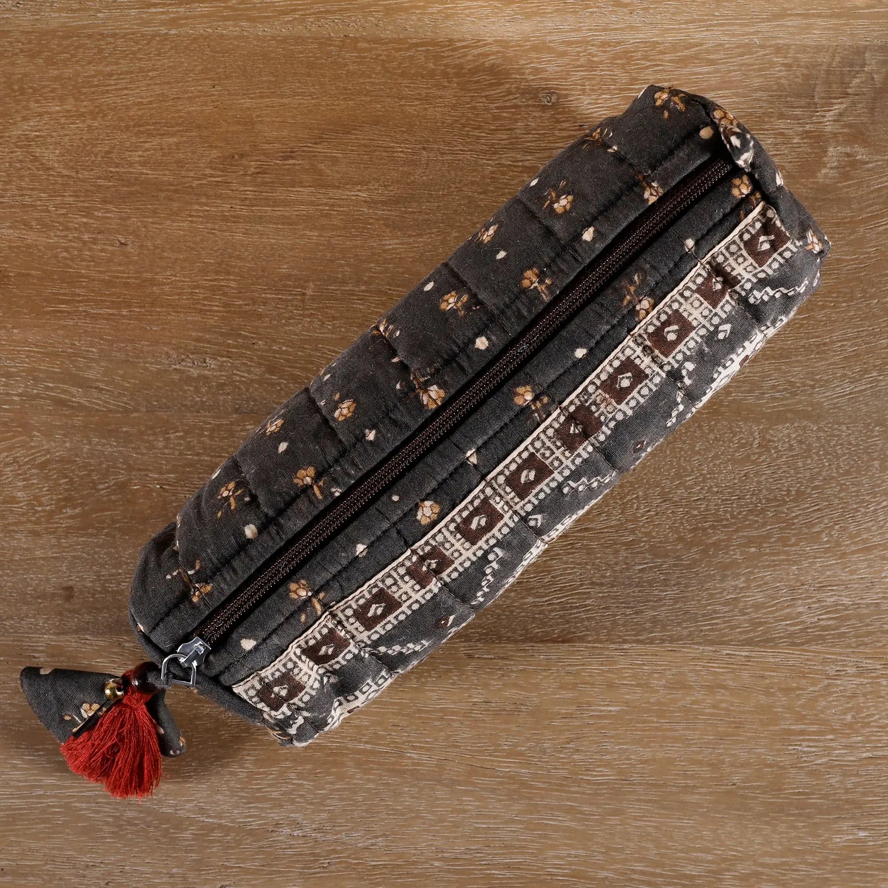 Buti Brown Quilted Cotton Pencil Pouch