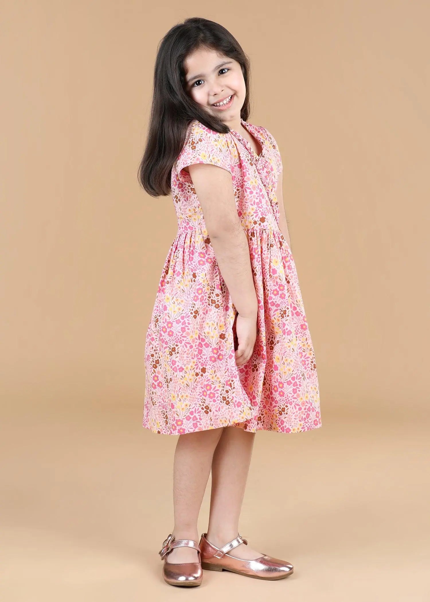 Flower Bed Pink Cotton Sanya Dress Girls (6 Months- 9 Yrs)