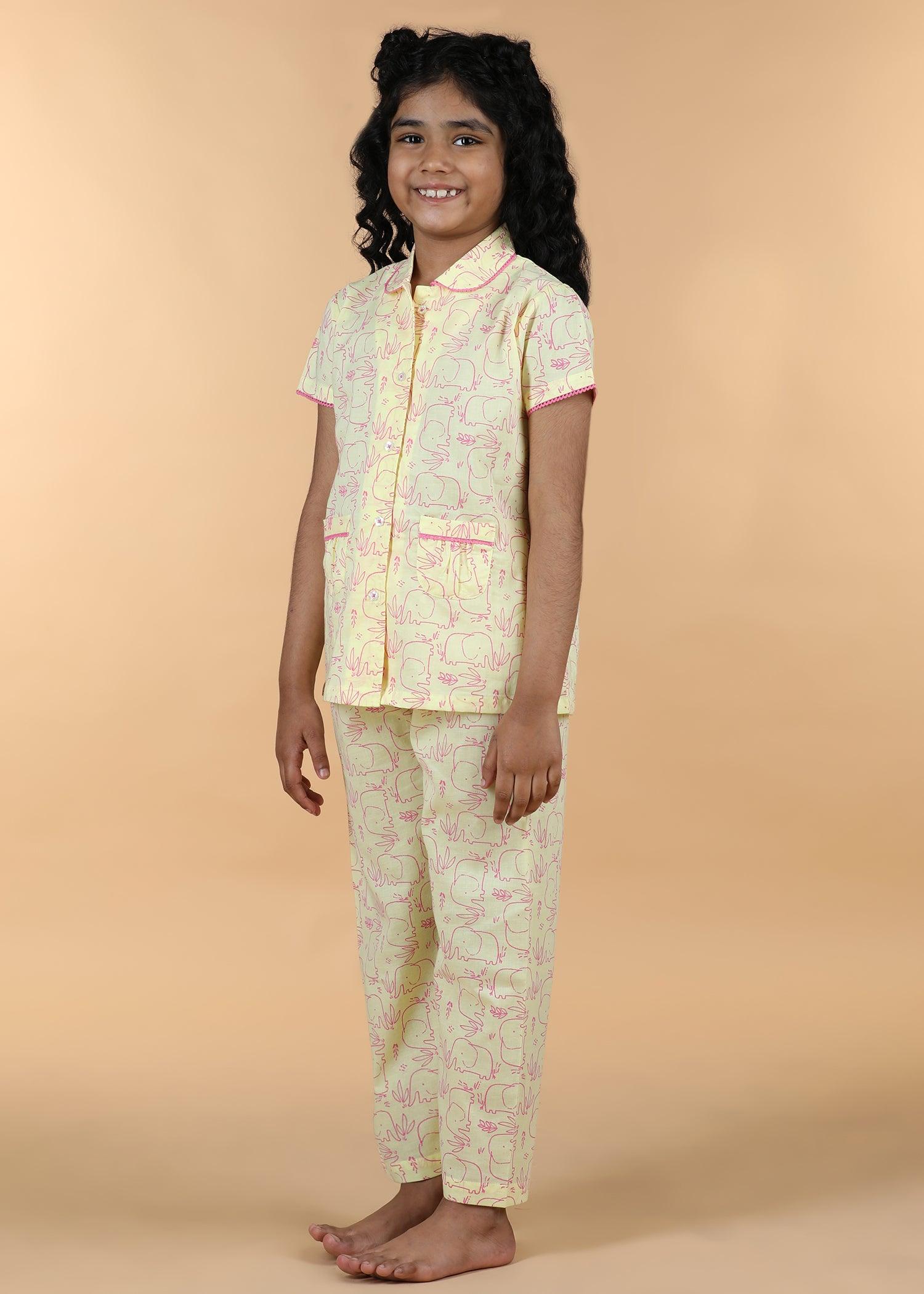 Hasti Lime Half Sleeves Cotton Girl's Nightsuit (1-12 Yrs) Ratan Texprocess Pvt. Ltd