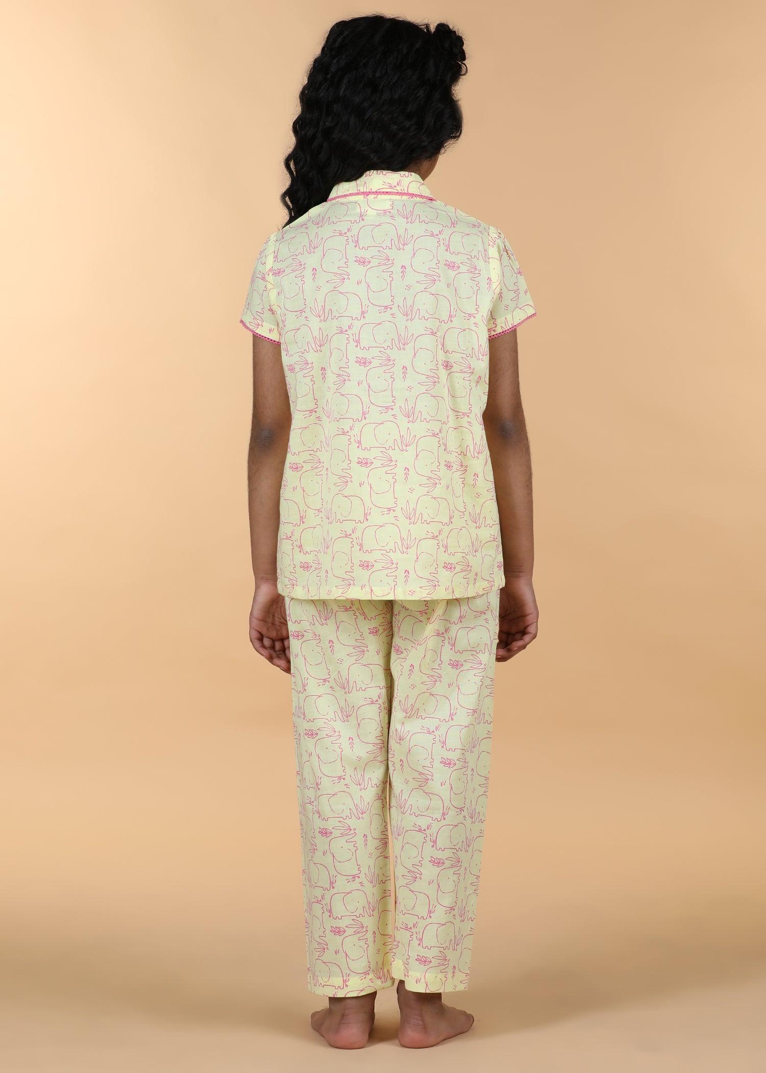 Hasti Lime Half Sleeves Cotton Girl's Nightsuit (1-12 Yrs) Ratan Texprocess Pvt. Ltd