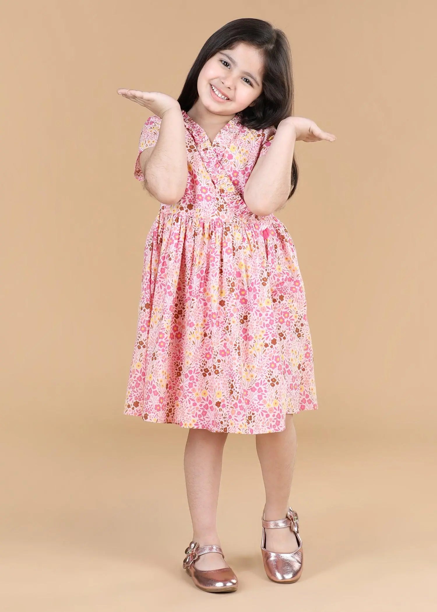 Flower Bed Pink Cotton Sanya Dress Girls (6 Months- 9 Yrs)