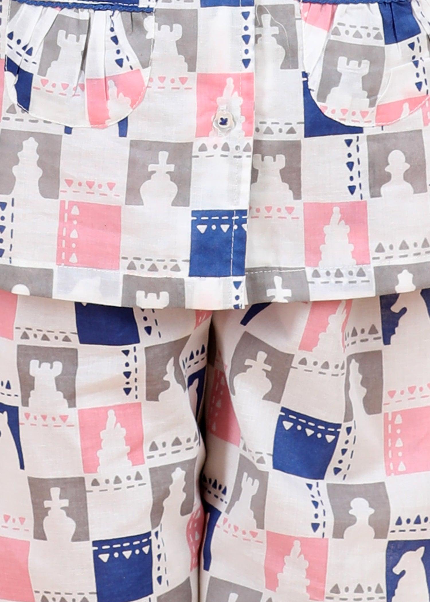 Chessboard Pink Half Sleeves Cotton Girl's Nightsuit (1-12 Yrs) Ratan Texprocess Pvt. Ltd