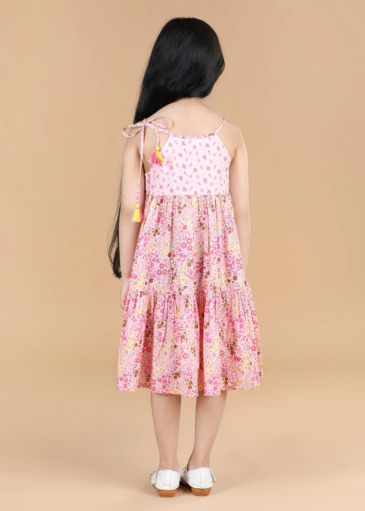 Flower Bed Pink Cotton Nia-Tiered Dress Girls (6 Months- 9 Yrs)