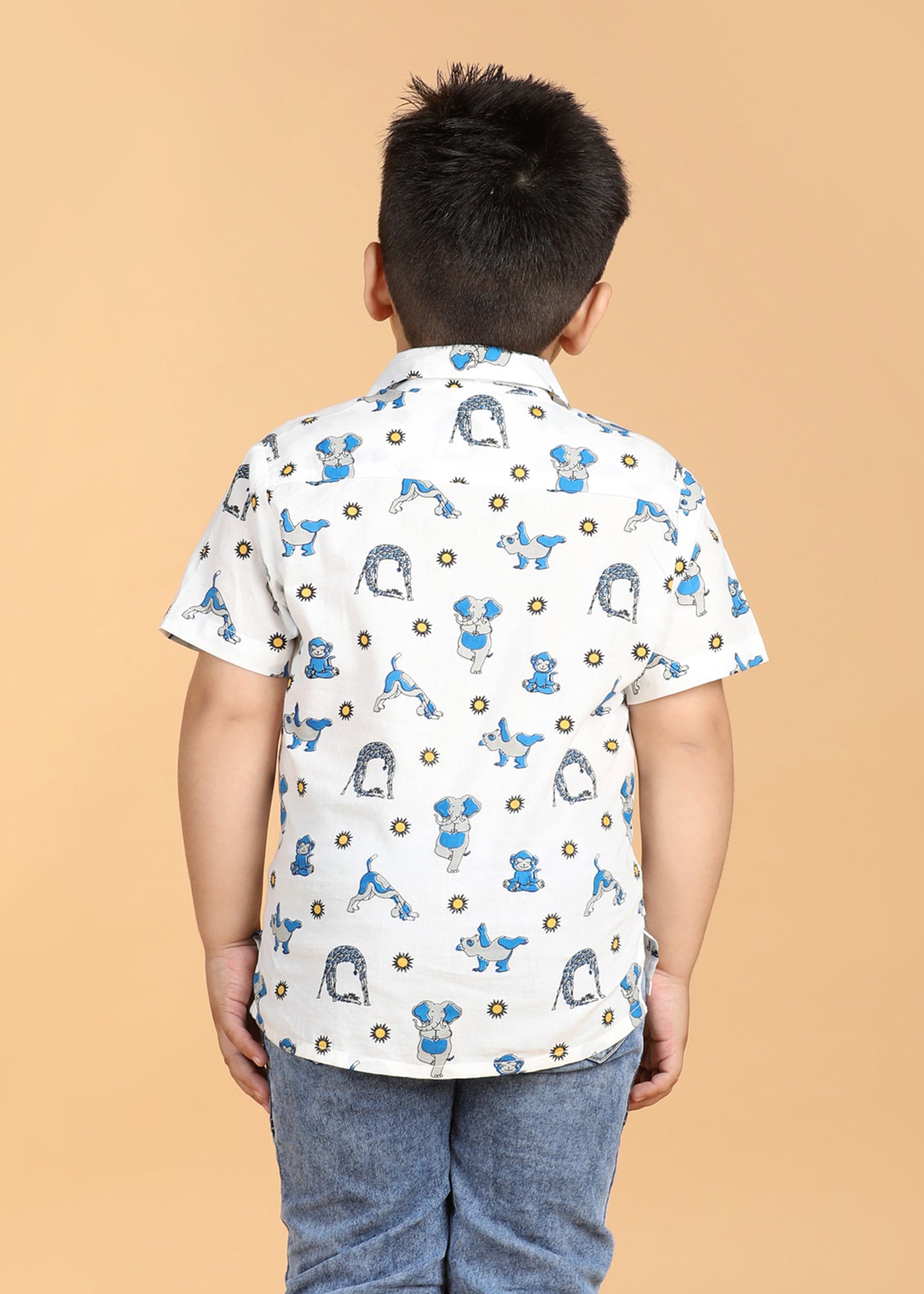 Animal Yoga White Cotton Boys Shirt (6 Months-12 Years)