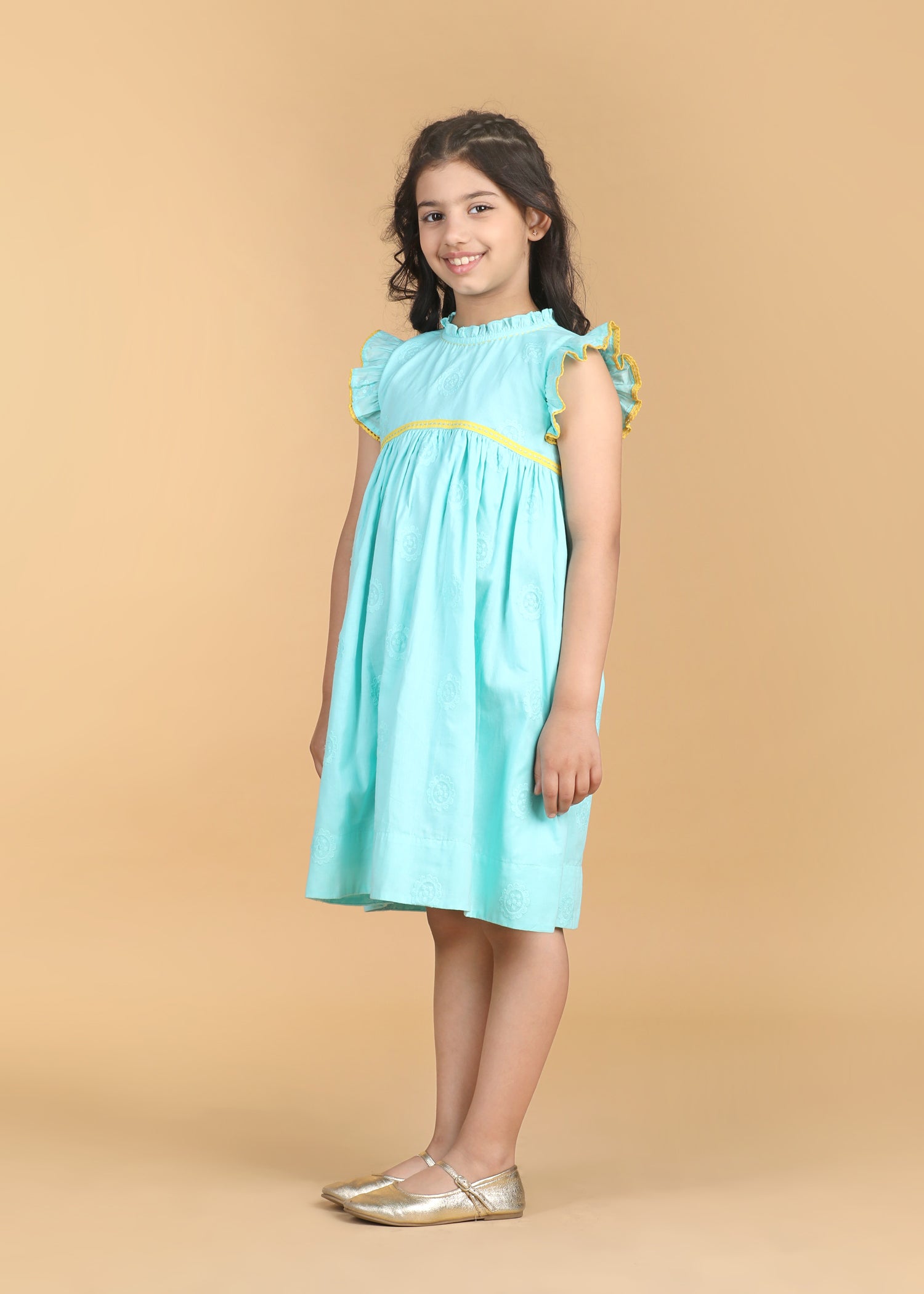 Takshita Aqua Cotton Dress Girls (6 Months-12 Years)
