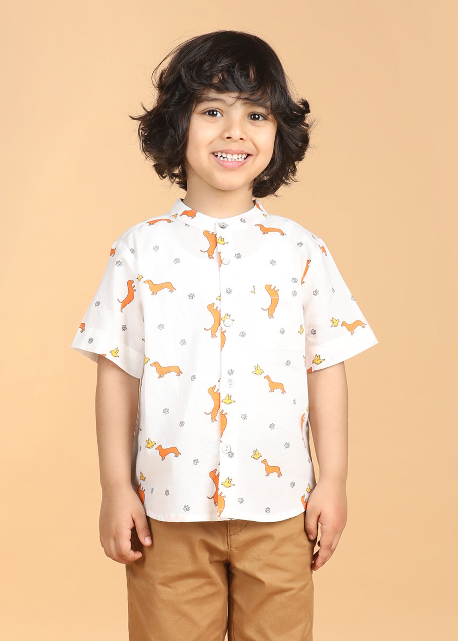 Dog Play White Cotton Boys Shirt (6 Months-12 Years)