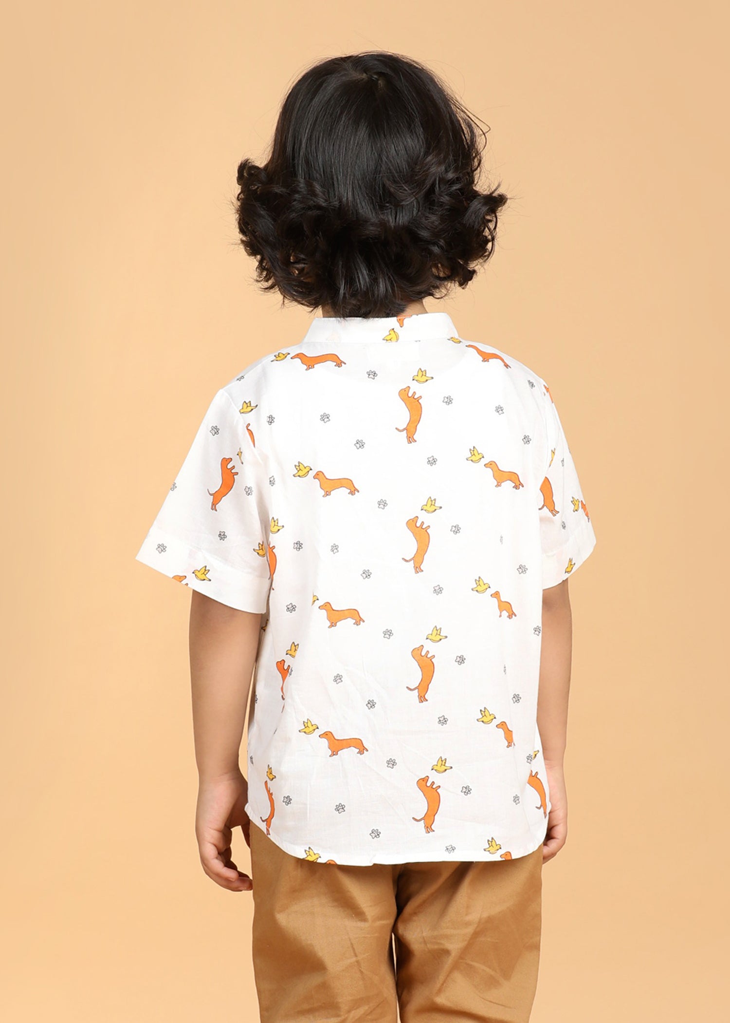 Dog Play White Cotton Boys Shirt (6 Months-12 Years)