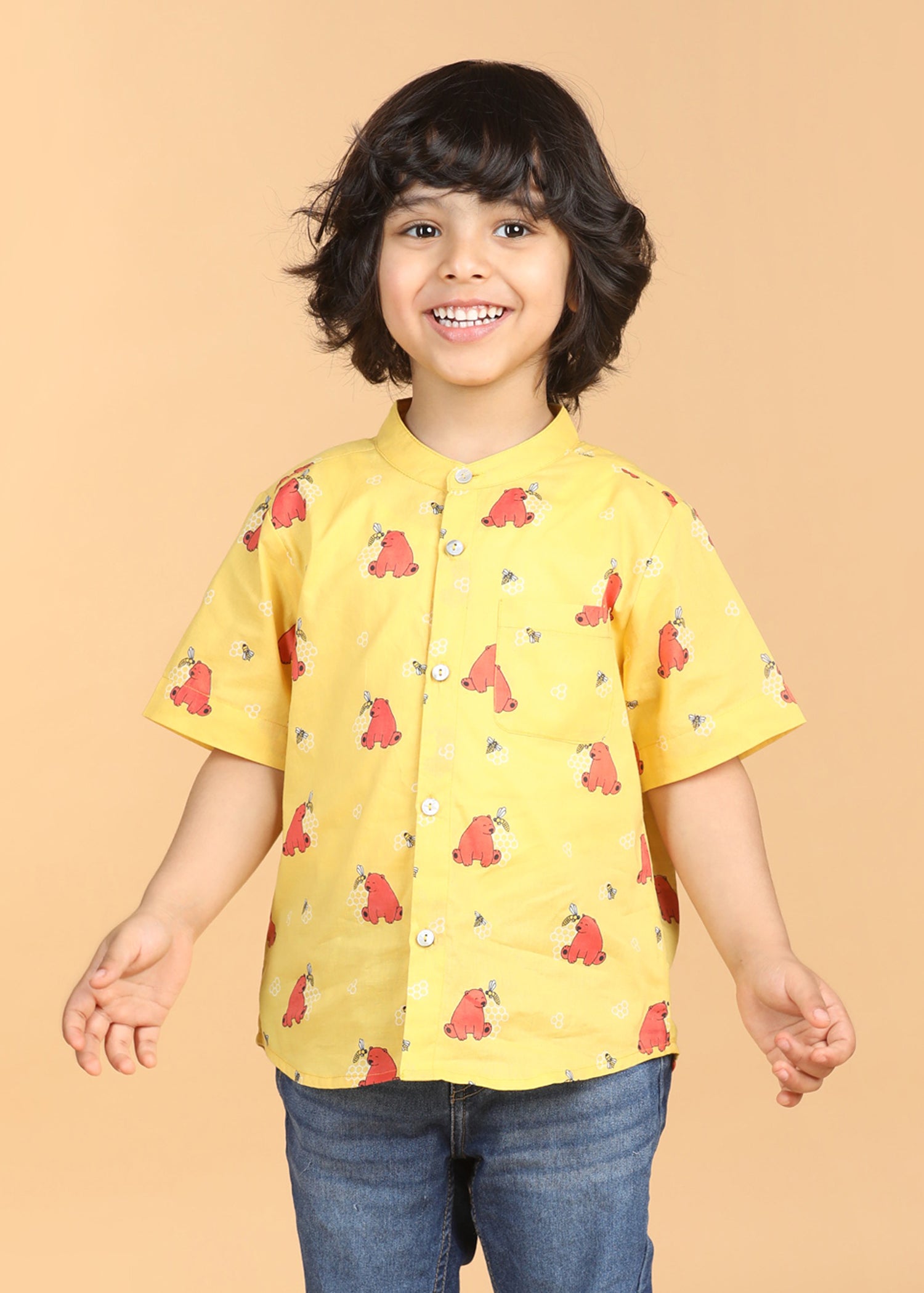 Honey Bear Mustard Cotton Boys Shirt (6 Months-12 Years)