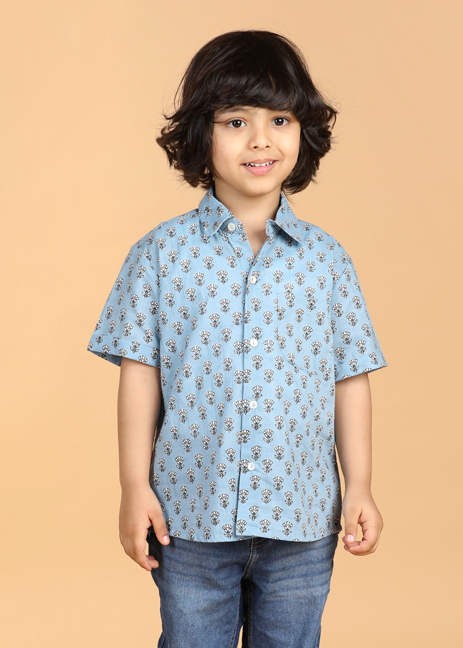 Country Blue Cotton Boys Shirt (6 Months-12 Years)