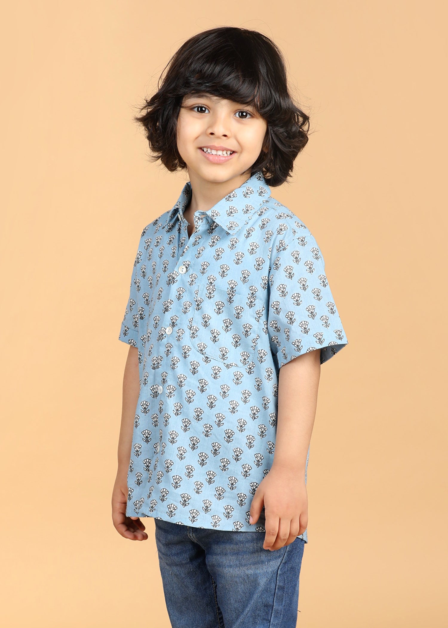 Country Blue Cotton Boys Shirt (6 Months-12 Years)