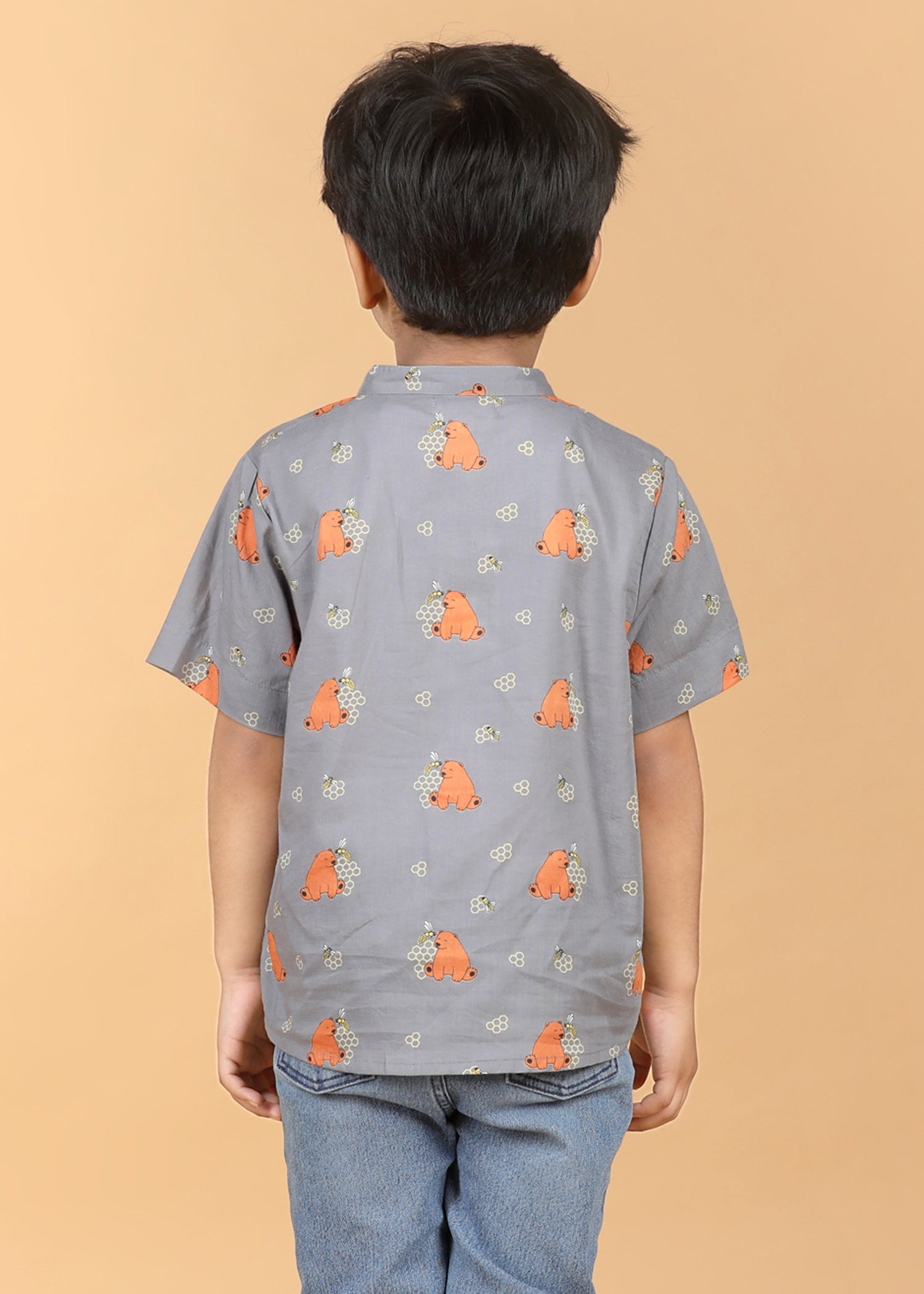 Honey Bear Grey Cotton Boys Shirt (6 Months-12 Years)