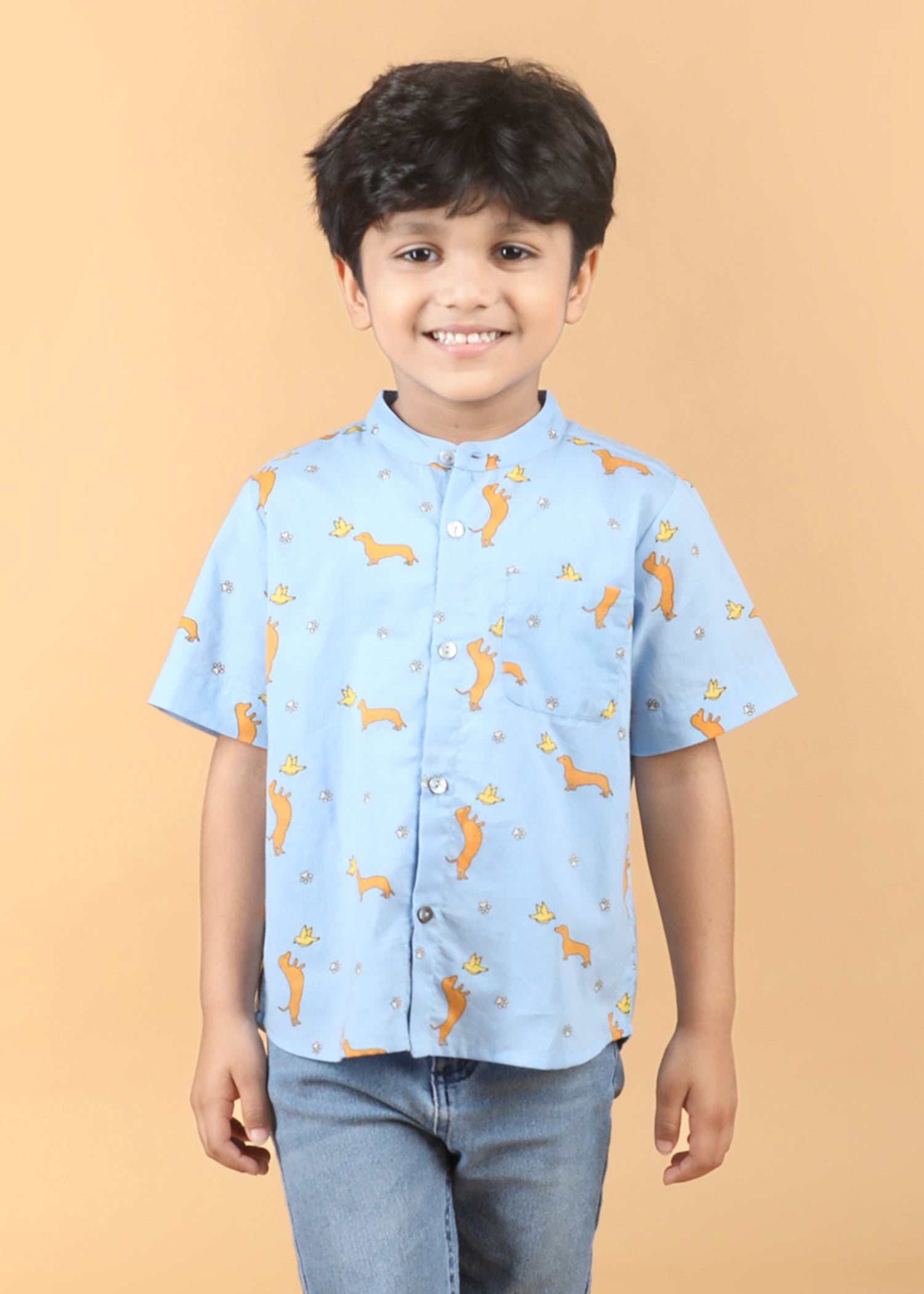 Dog Play Blue Cotton Boys Shirt (6 Months-12 Years)