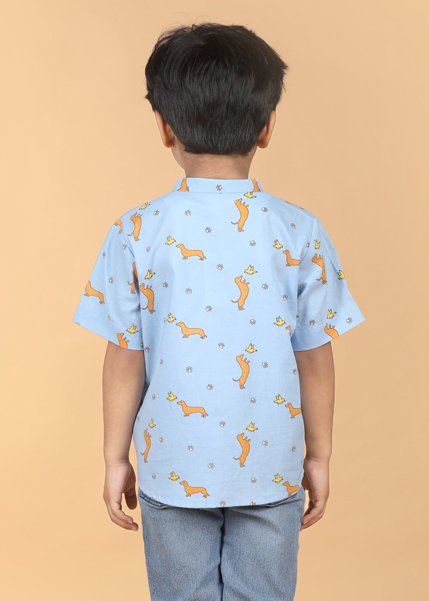 Dog Play Blue Cotton Boys Shirt (6 Months-12 Years)