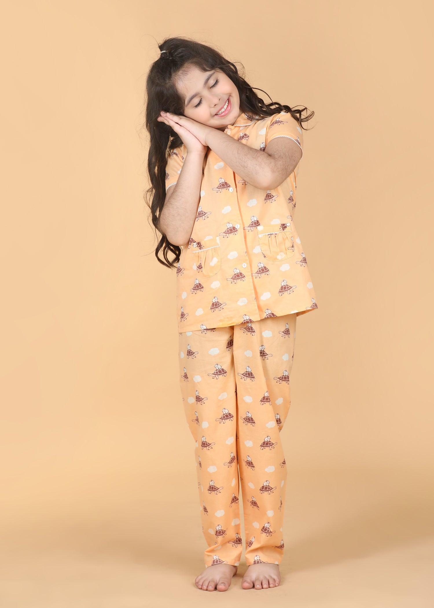 Hop And Crawl Girls Peach Half Sleeves Night Suit (1-12 Yrs)
