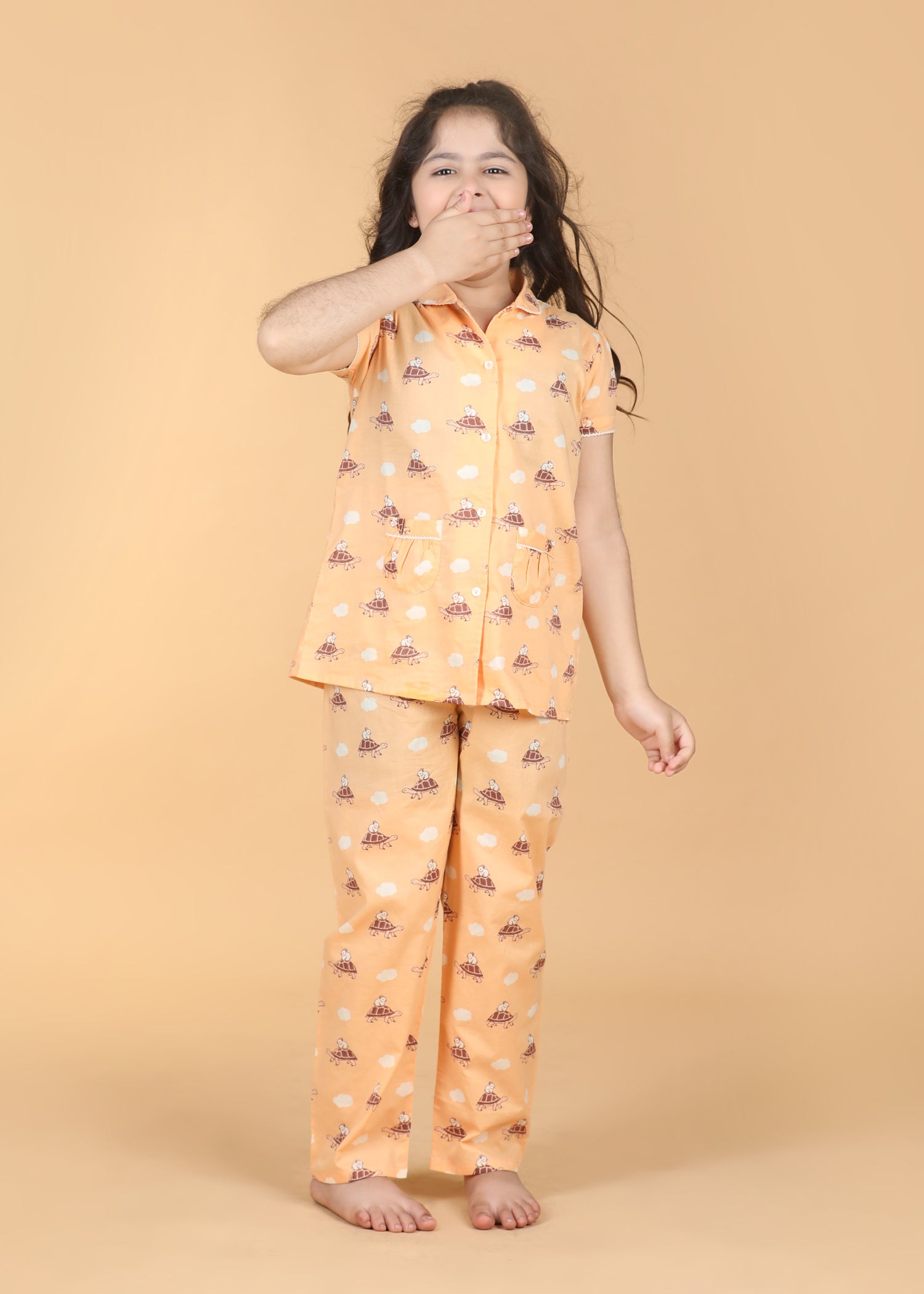 Hop And Crawl Girls Peach Half Sleeves Night Suit (1-12 Yrs)