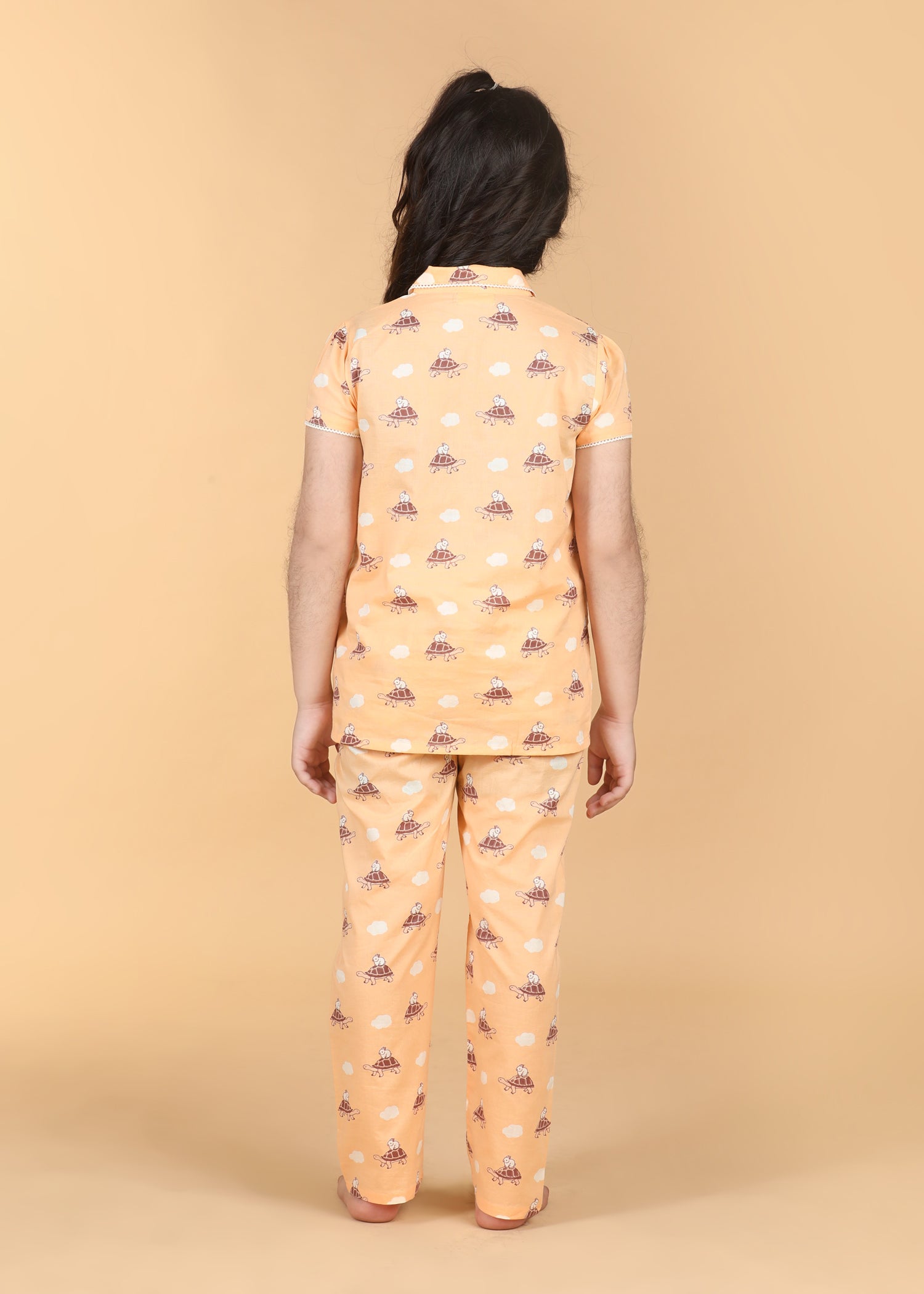 Hop And Crawl Girls Peach Half Sleeves Night Suit (1-12 Yrs)