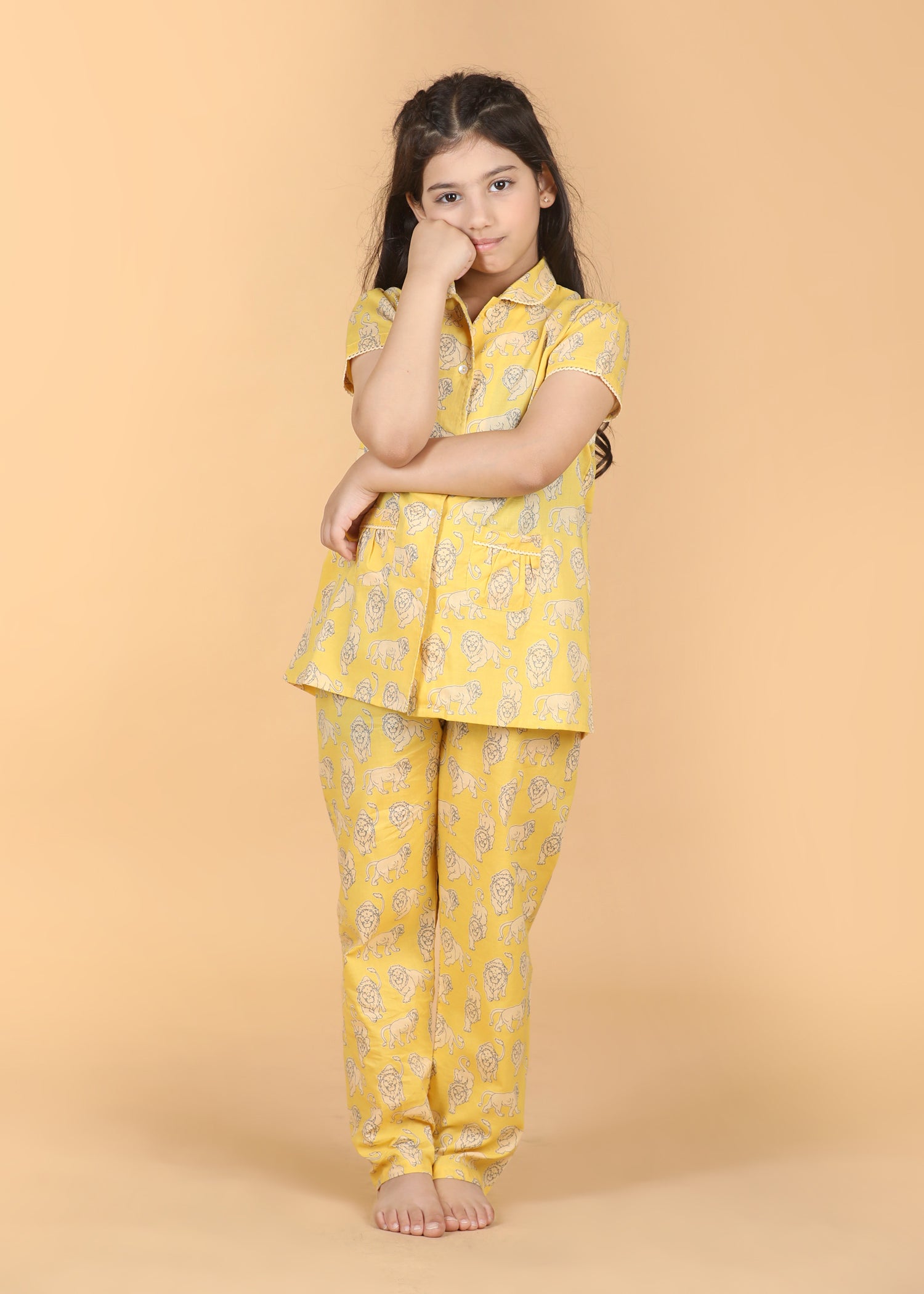Leo Girls Yellow Half Sleeves Night Suit (1-12 Yrs)