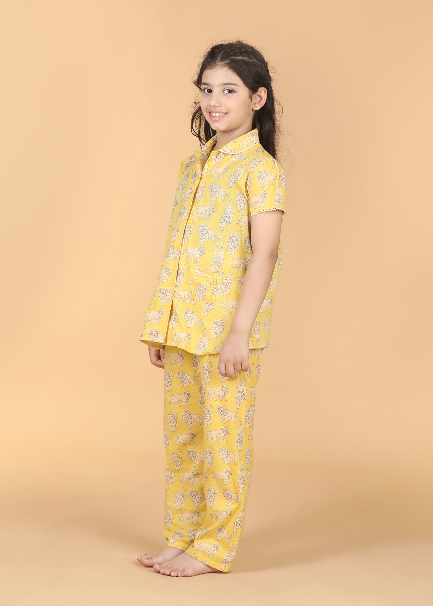 Leo Girls Yellow Half Sleeves Night Suit (1-12 Yrs)