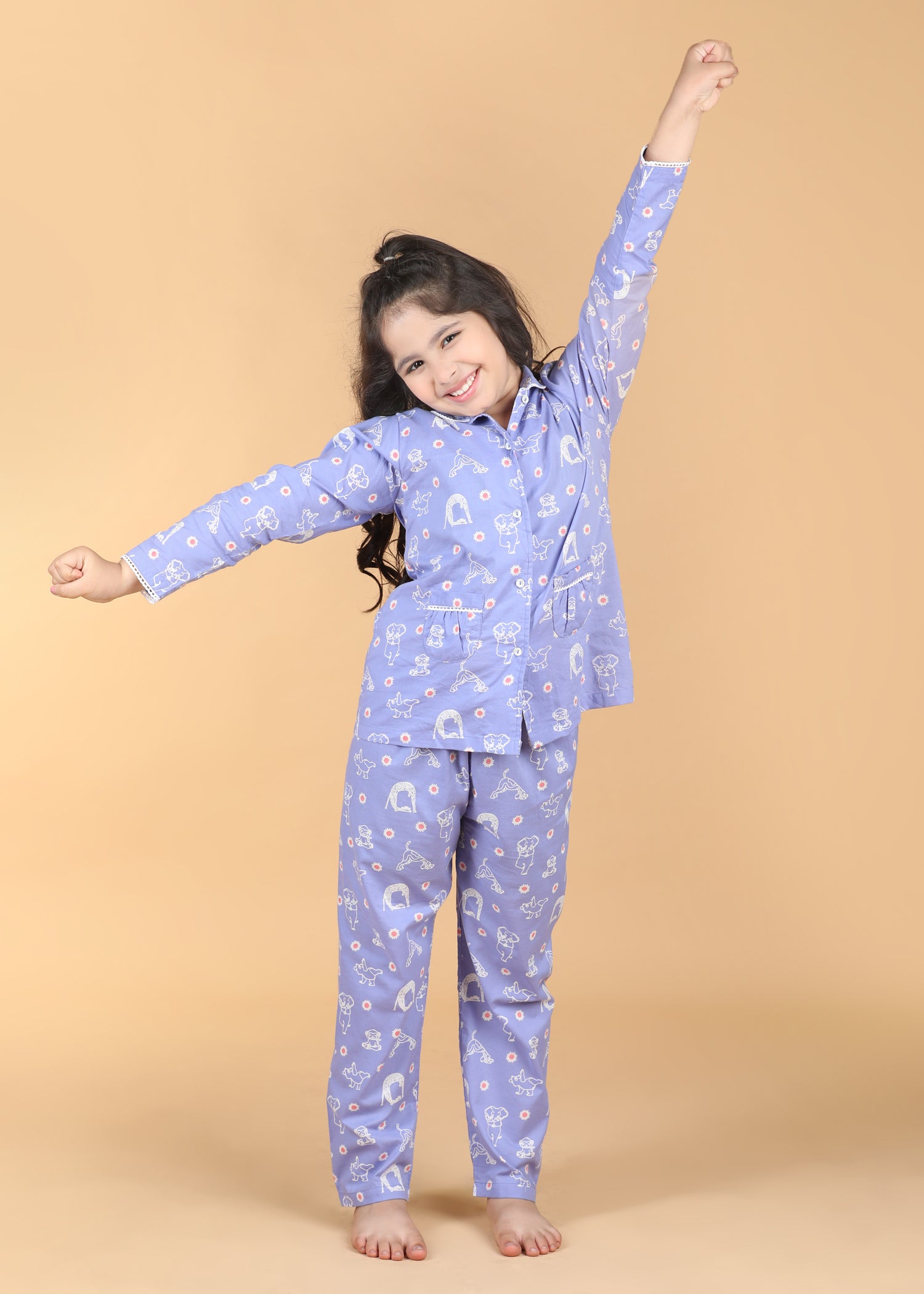 Animal Yoga Girls Purple Full Sleeves Night Suit (1-12 Yrs)