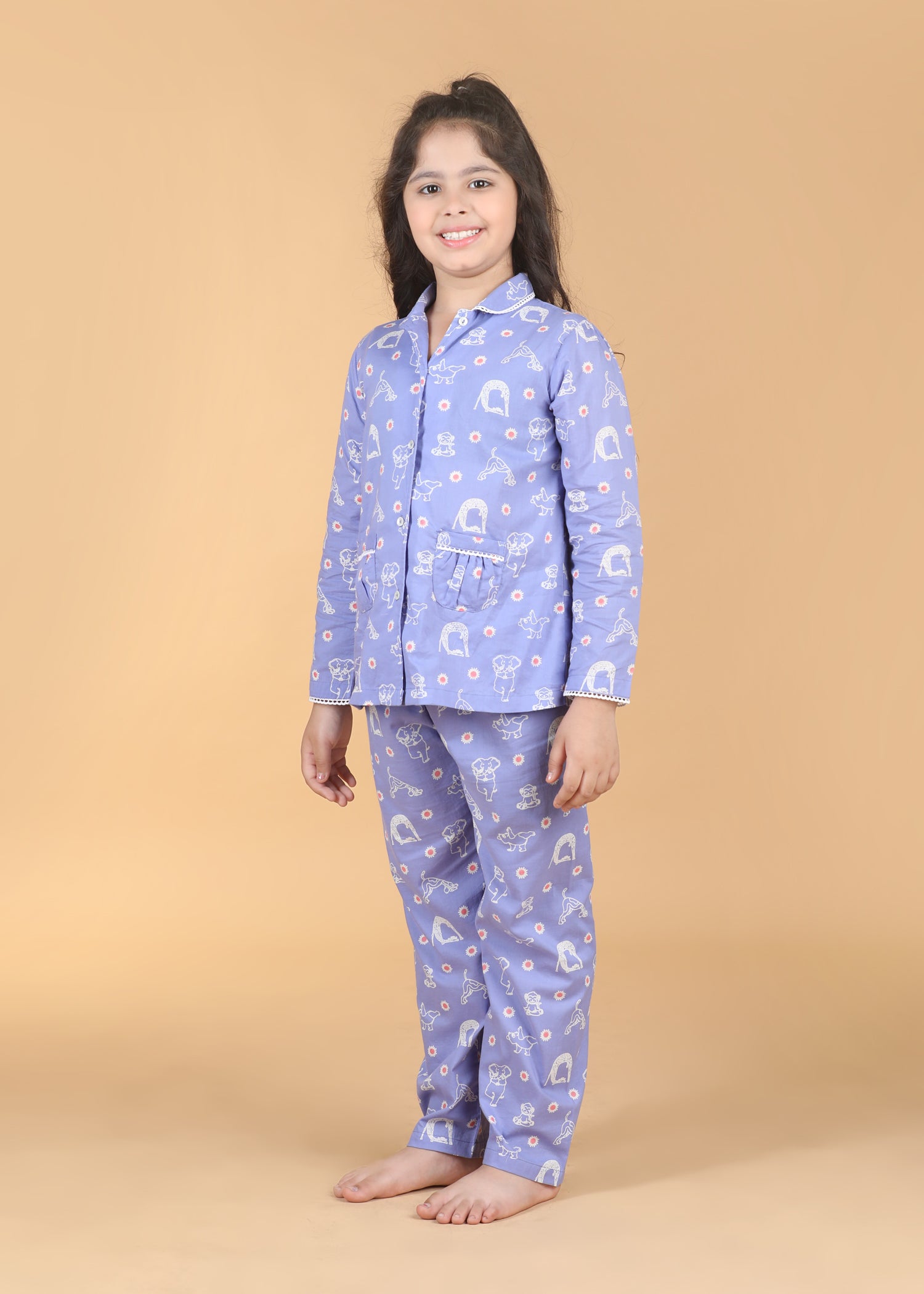 Animal Yoga Girls Purple Full Sleeves Night Suit (1-12 Yrs)