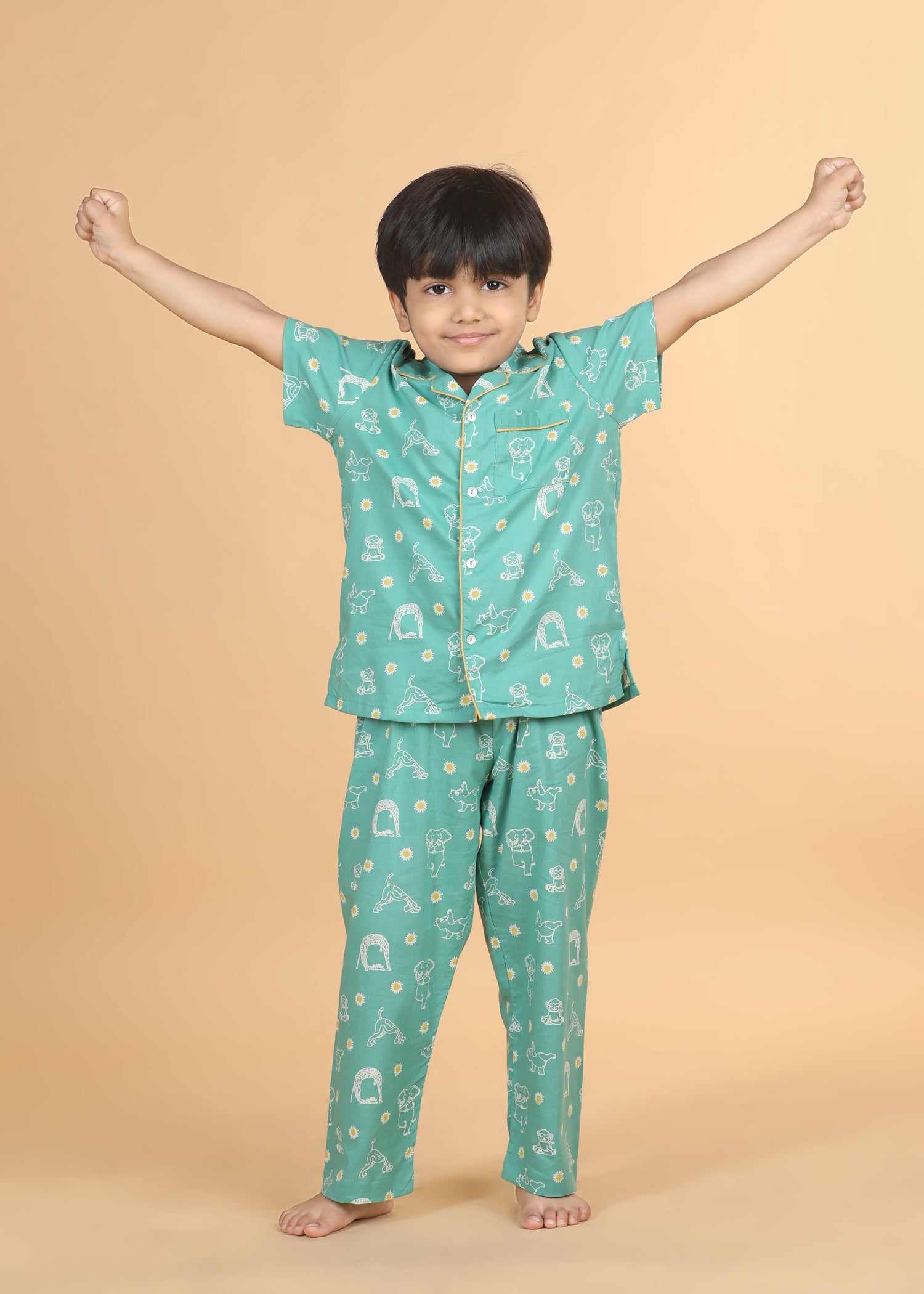Animal Yoga Boys Green Half Sleeve Night Suit (1-12 Yrs)