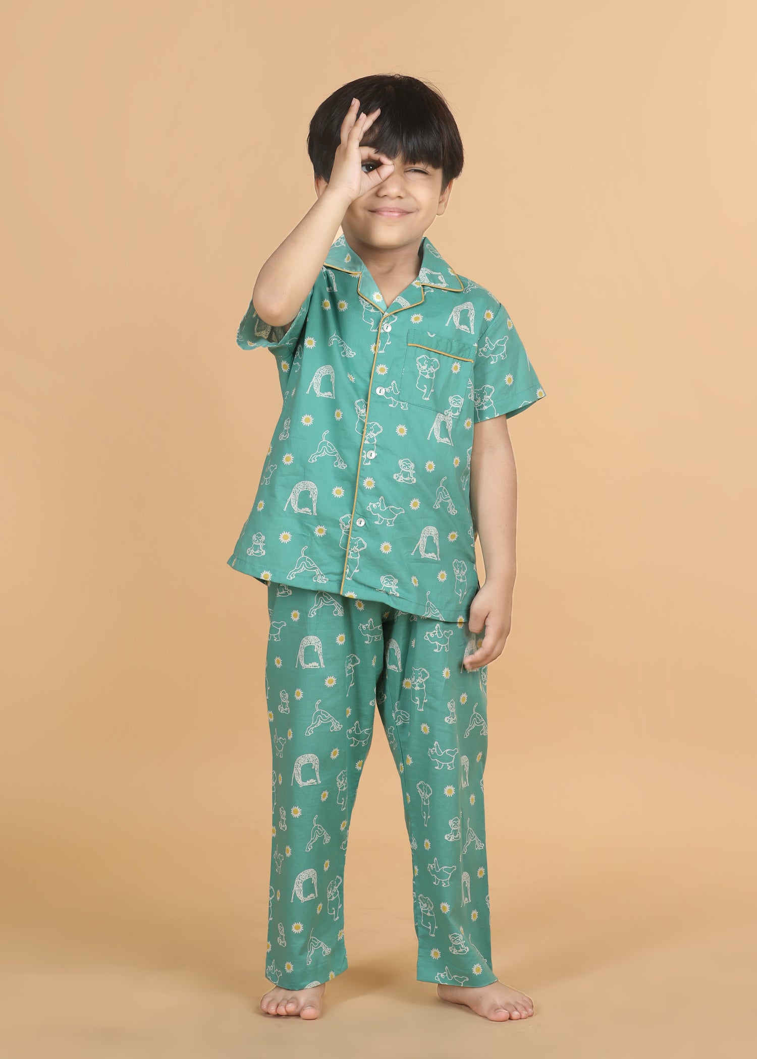 Animal Yoga Boys Green Half Sleeve Night Suit (1-12 Yrs)