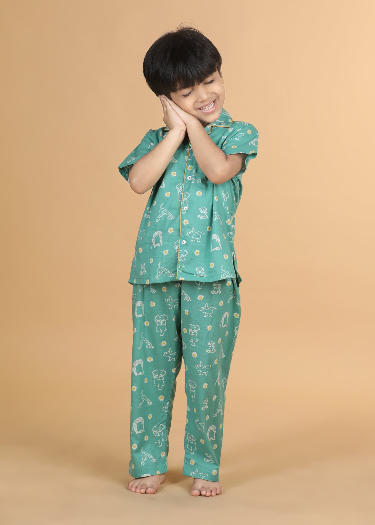 Animal Yoga Boys Green Half Sleeve Night Suit (1-12 Yrs)