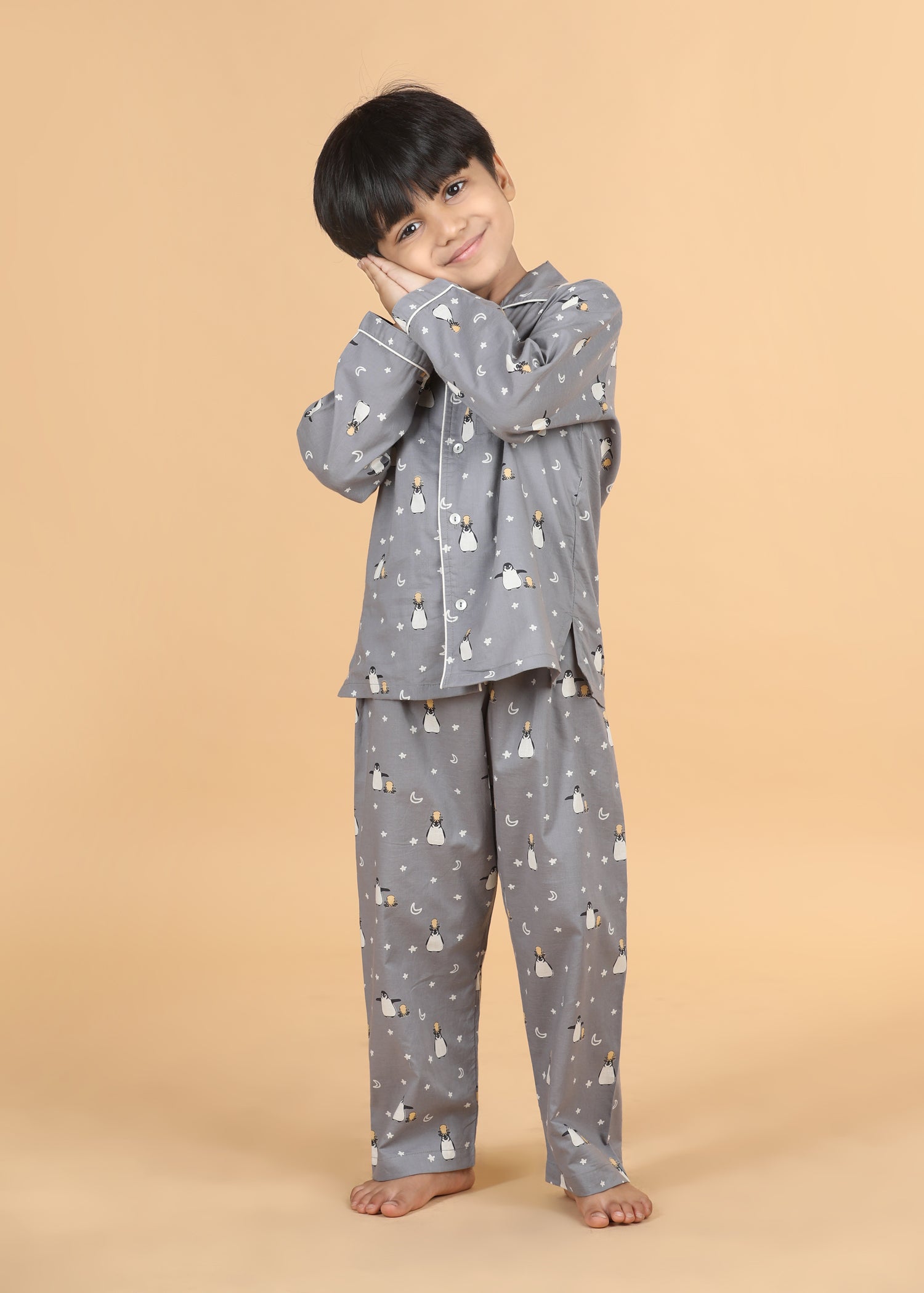Penguin Party Boys Grey Full Sleeves Night Suit (1-12 Yrs)