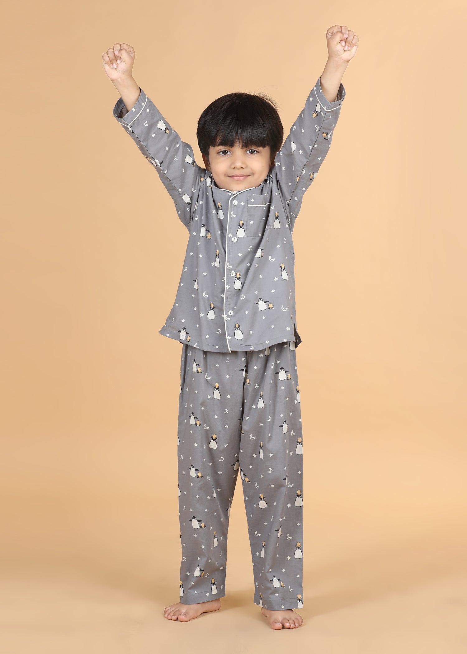 Penguin Party Boys Grey Full Sleeves Night Suit (1-12 Yrs)