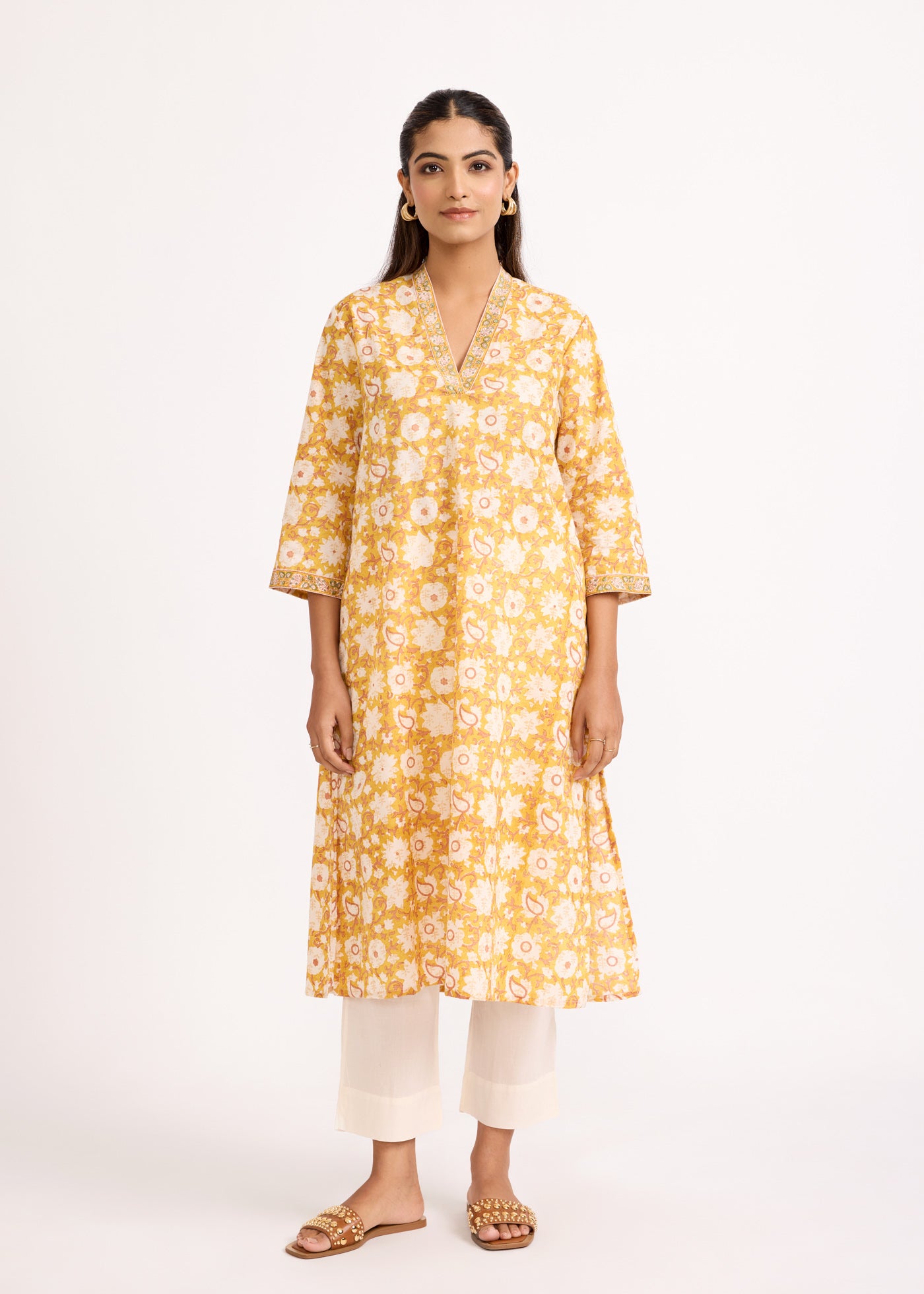 Laavanya Printed Cotton Kurta - Yellow