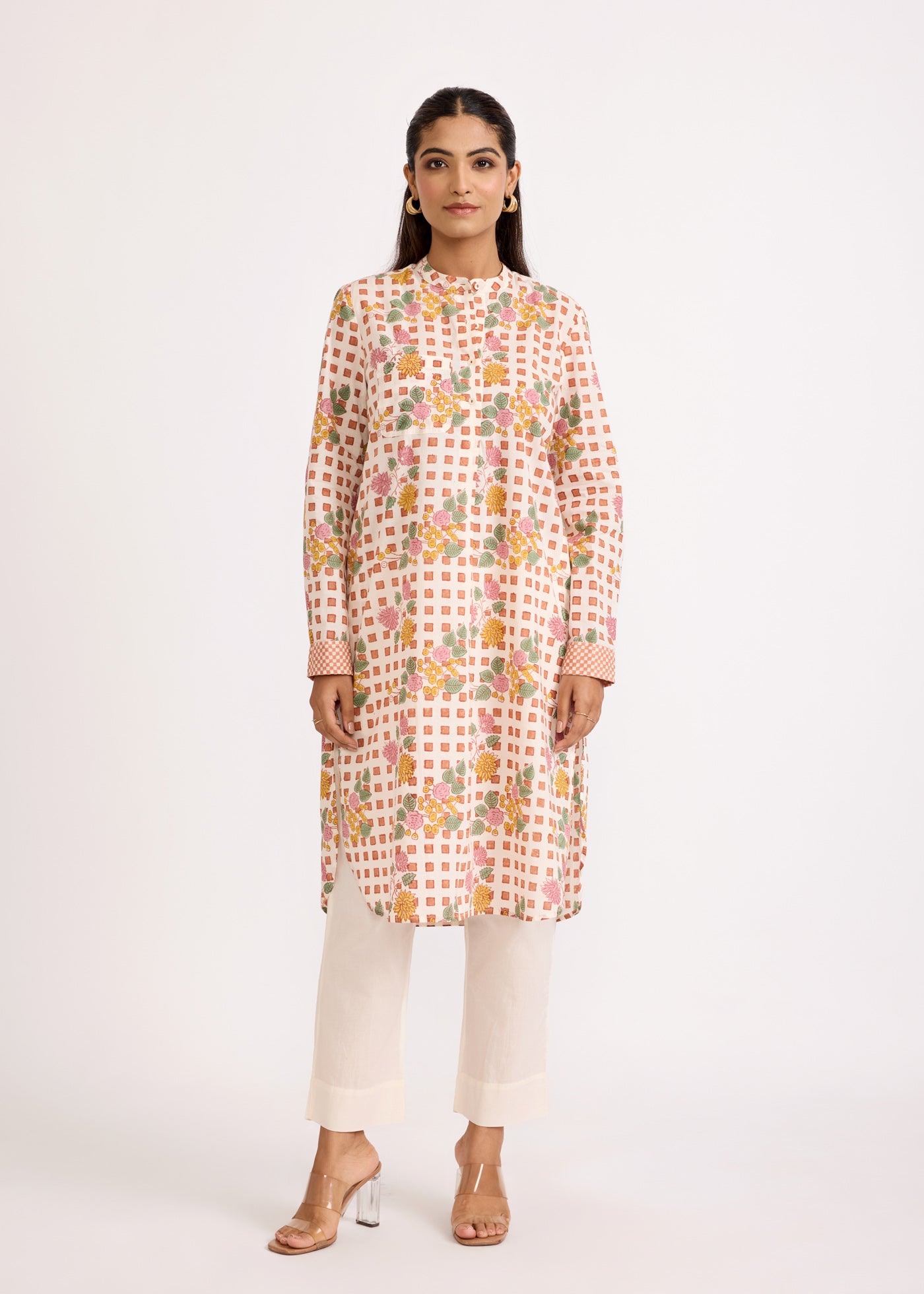 Kareeno Cotton Kurta Dress-Brown/Pink