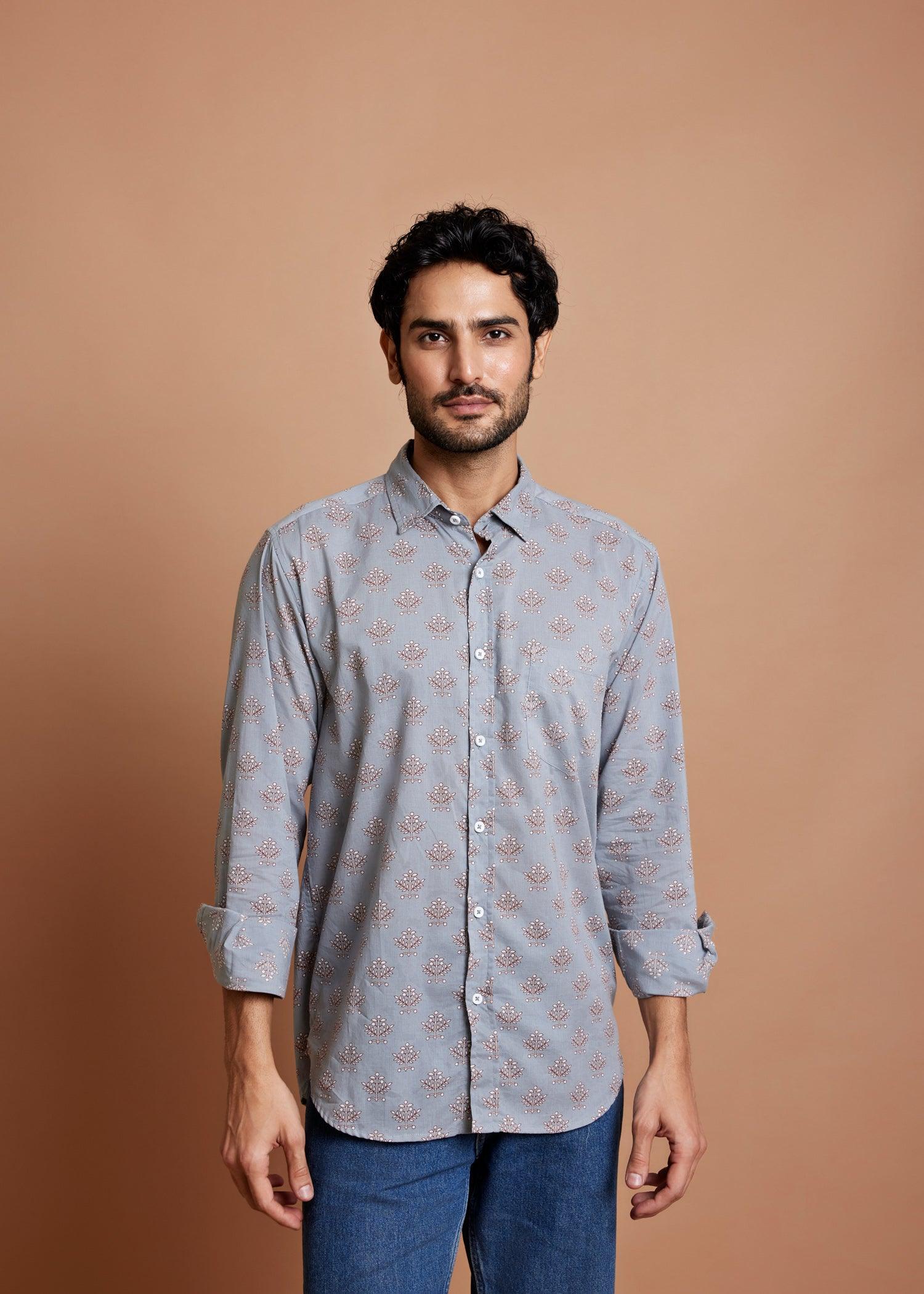 Light Grey Regular Cotton Full Sleeve Shirt Ratan Texprocess Pvt. Ltd