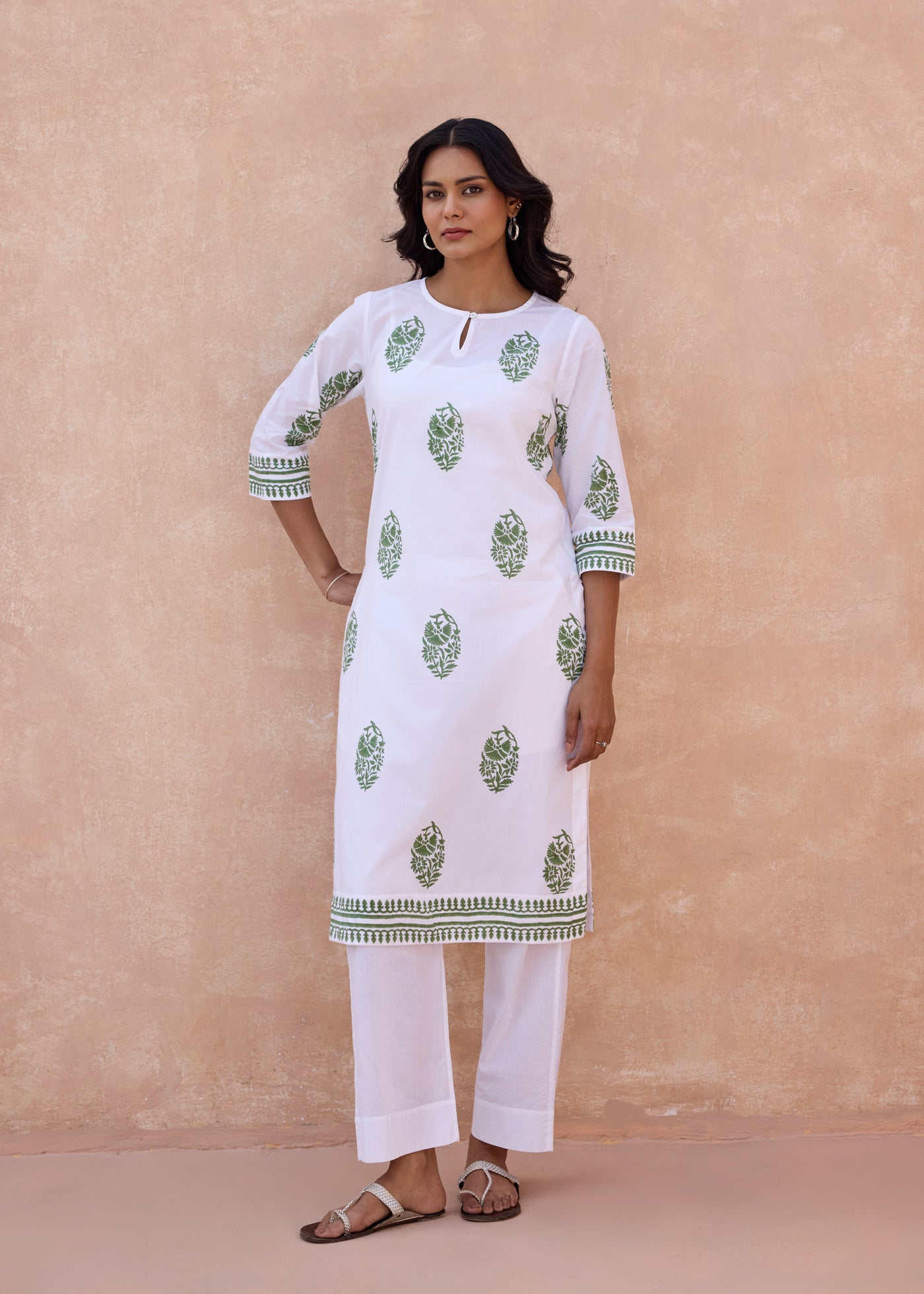 Printed Regular Kurta - White/Green