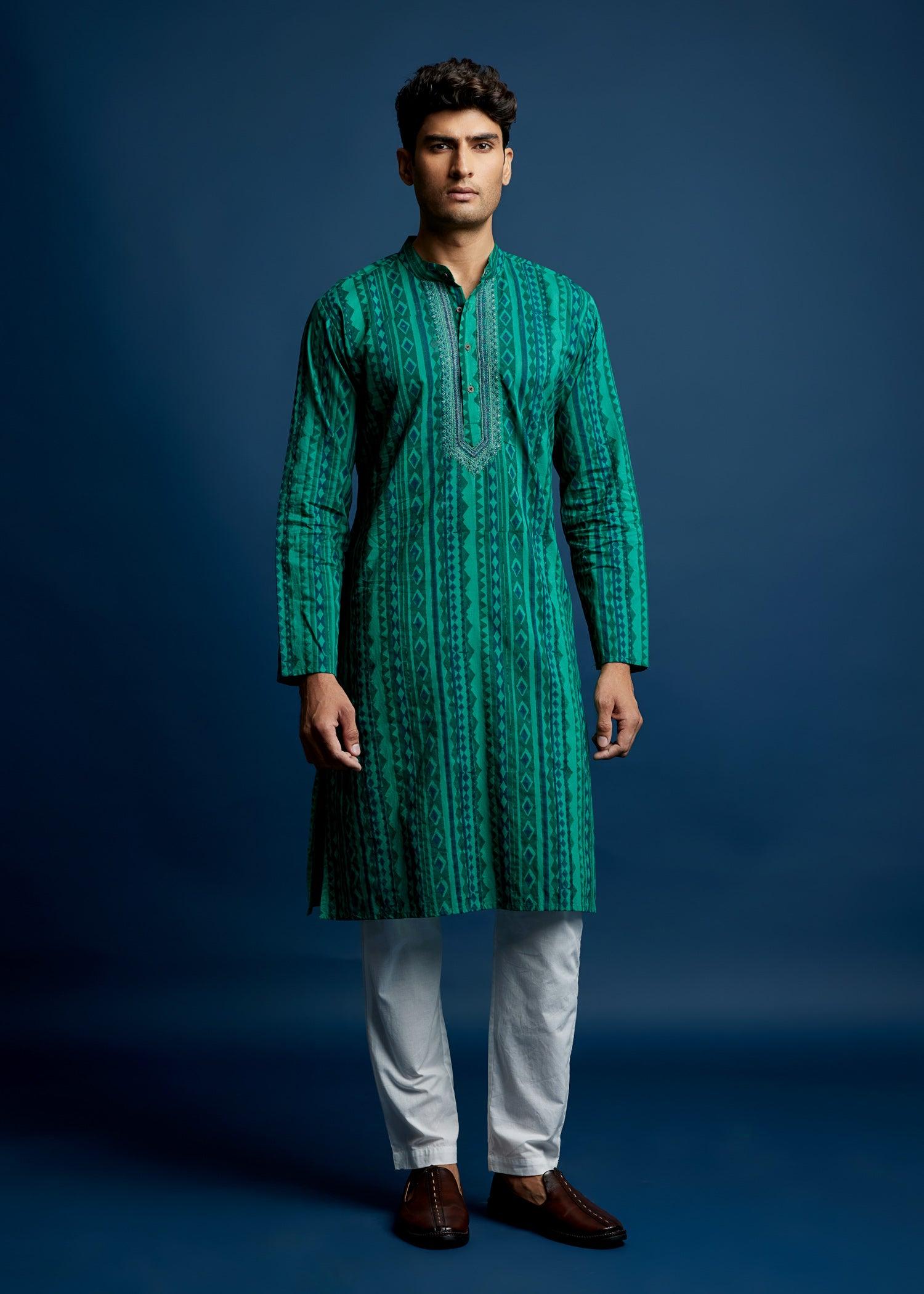 Men's Cotton Kurta Pine Green Ratan Texprocess Pvt. Ltd