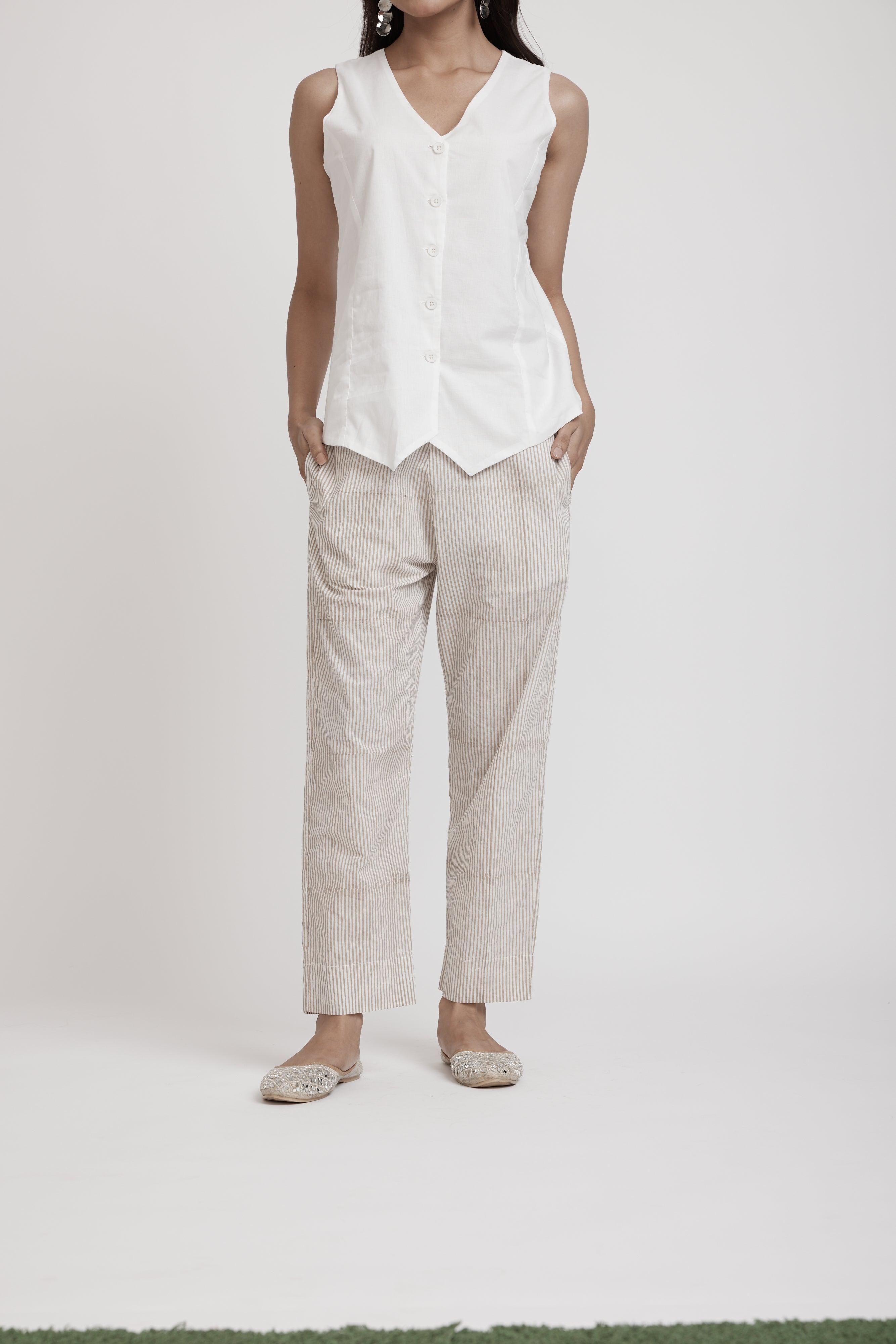 Tapered Pant White/Beige Cotton Pant Ratan Jaipur