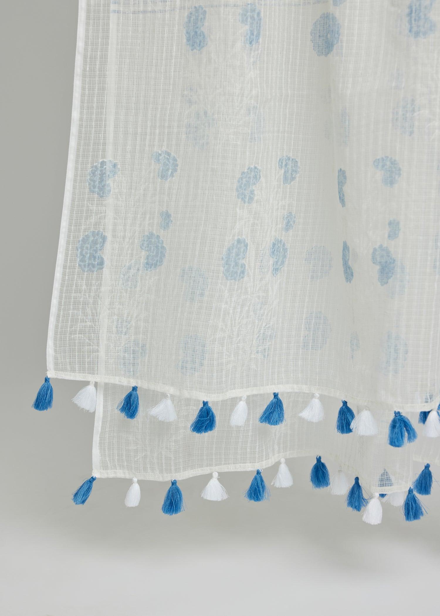 White & Blue Kota Doria Dupatta Ratan Texprocess Pvt. Ltd