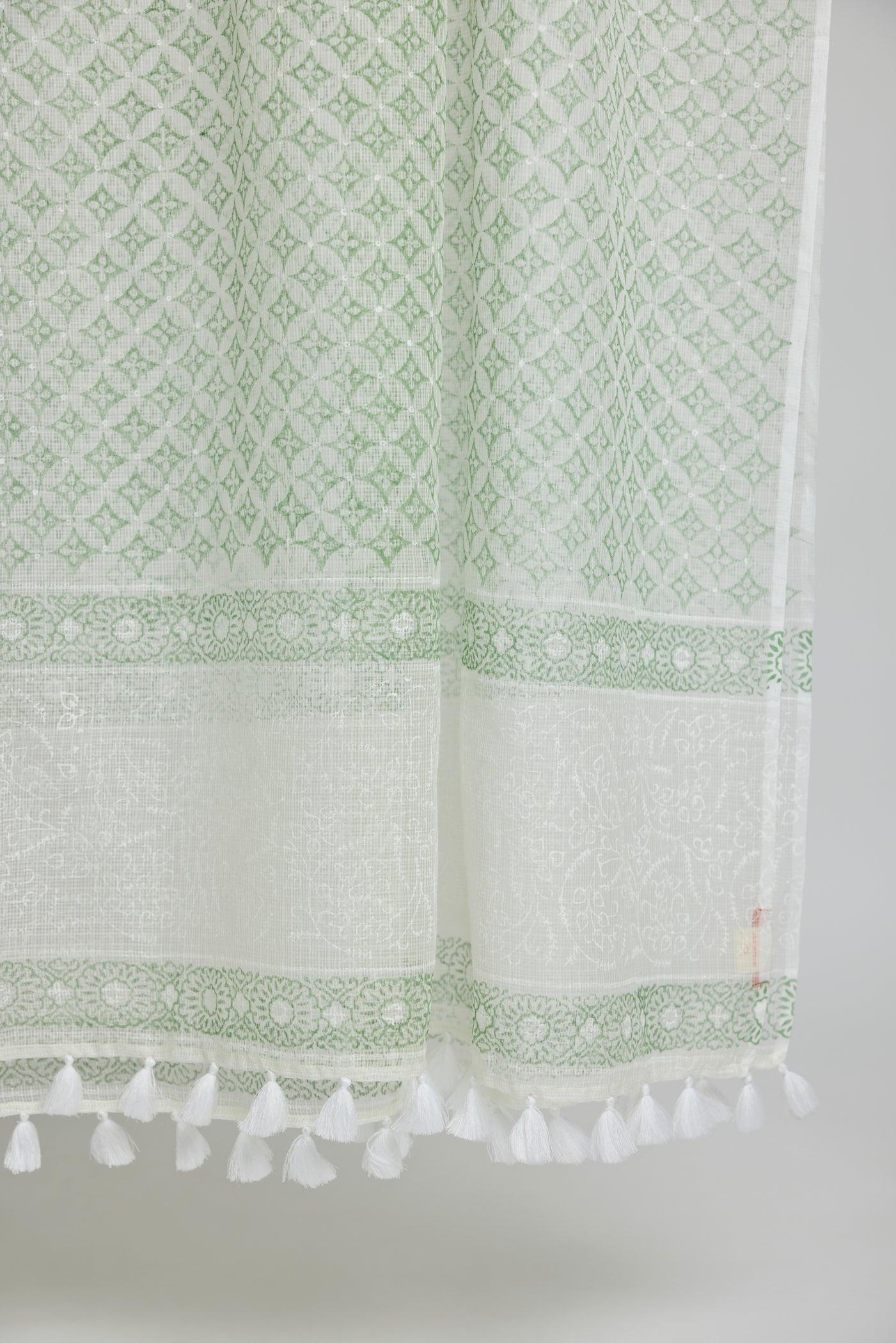 White & Green Kota Doria Dupatta Ratan Texprocess Pvt. Ltd