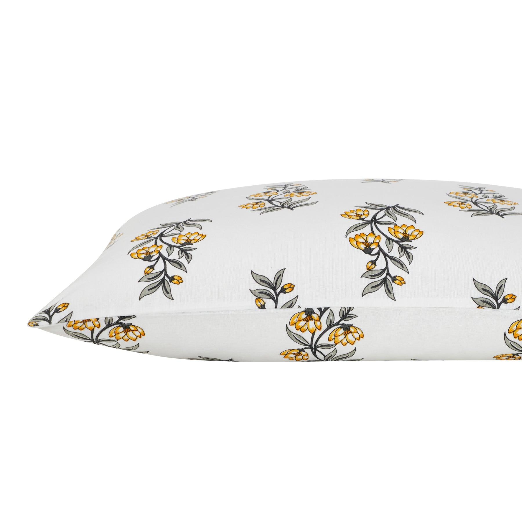 Saffron Yellow & Grey Hand Screen Print Cotton Pillow Cover Ratan Texprocess Pvt. Ltd