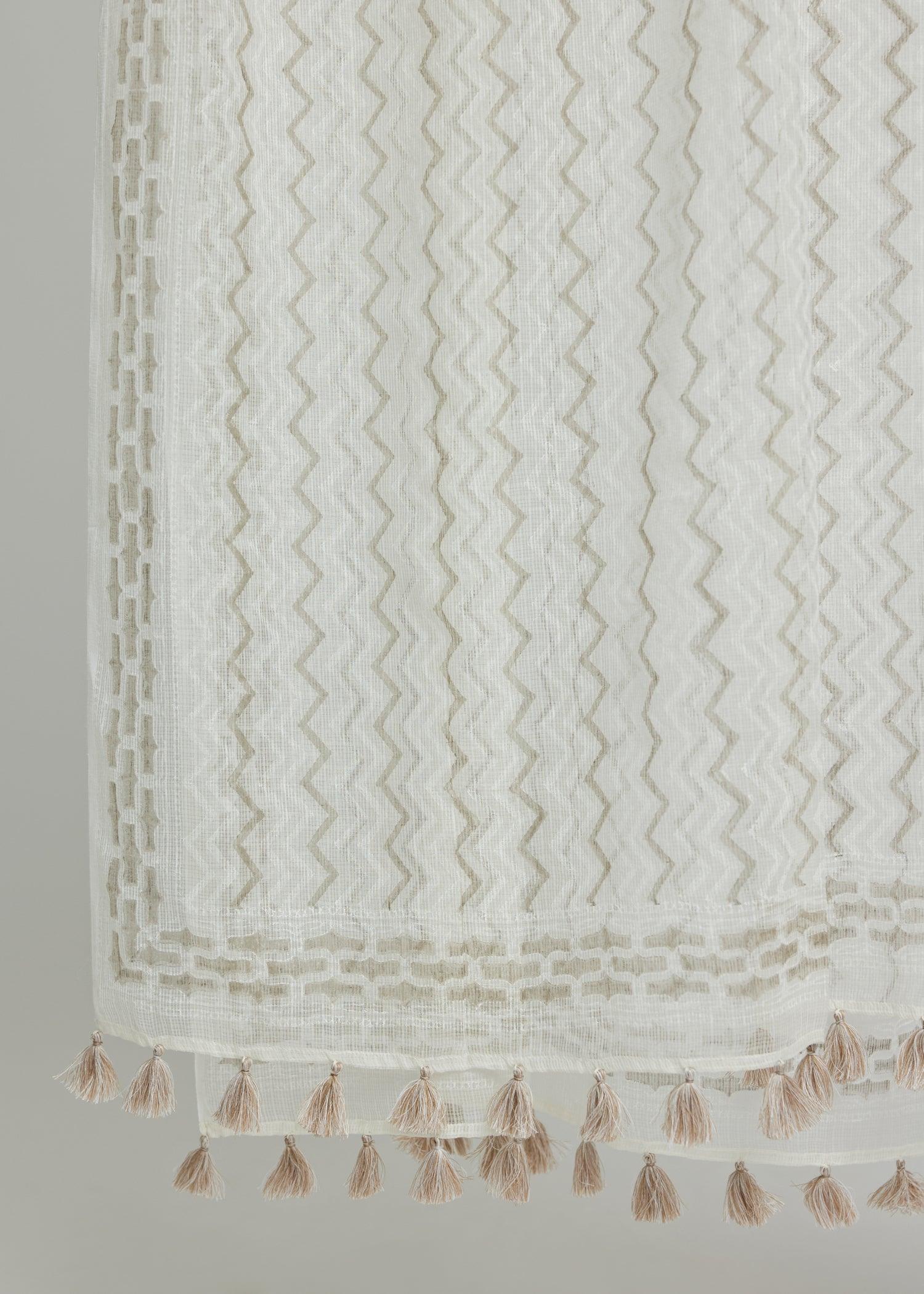 White & Beige Kota Doria Dupatta Ratan Texprocess Pvt. Ltd