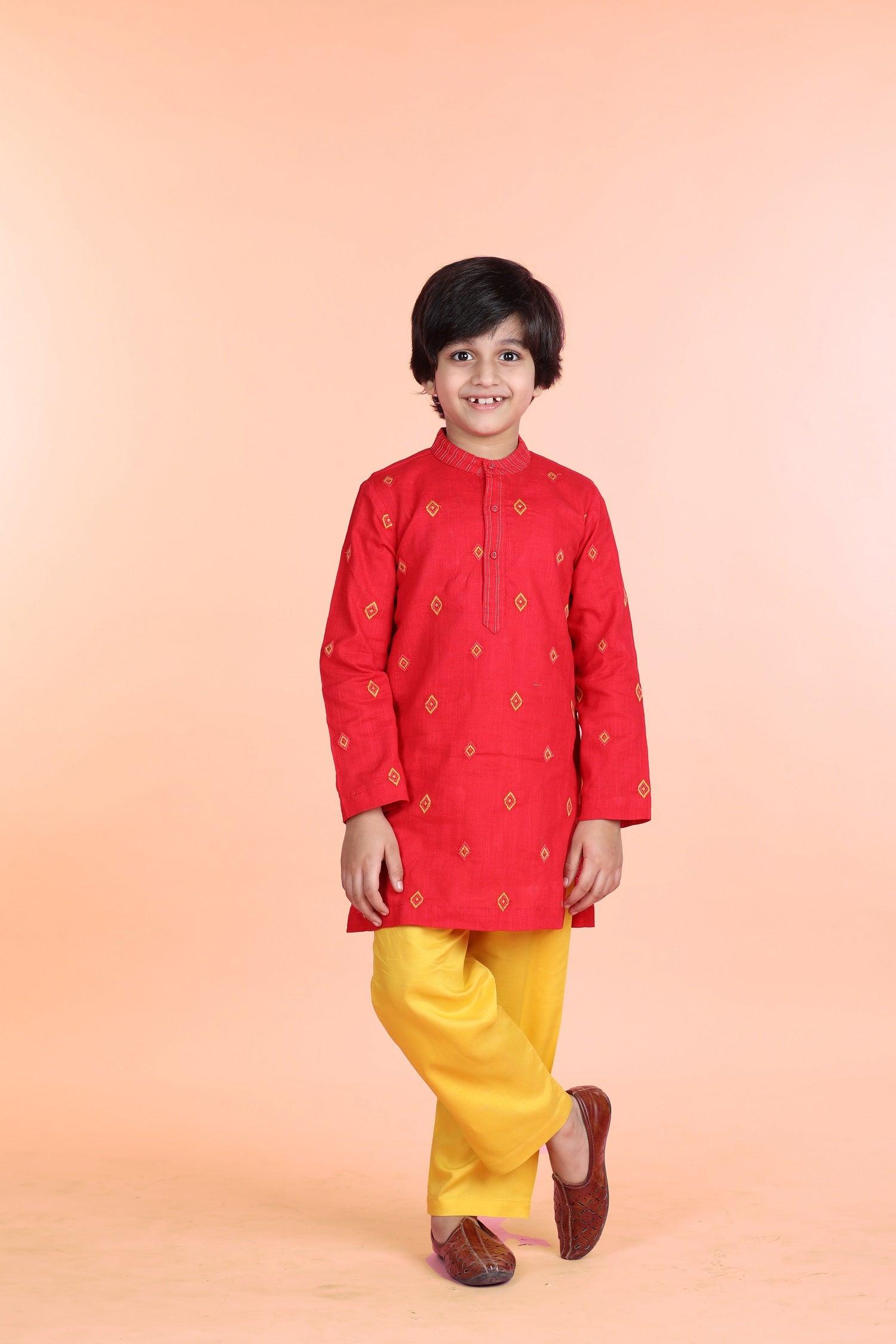 Utsav Red Embroidered Kurta Boys (12 Months-12 Years) Ratan Texprocess Pvt. Ltd