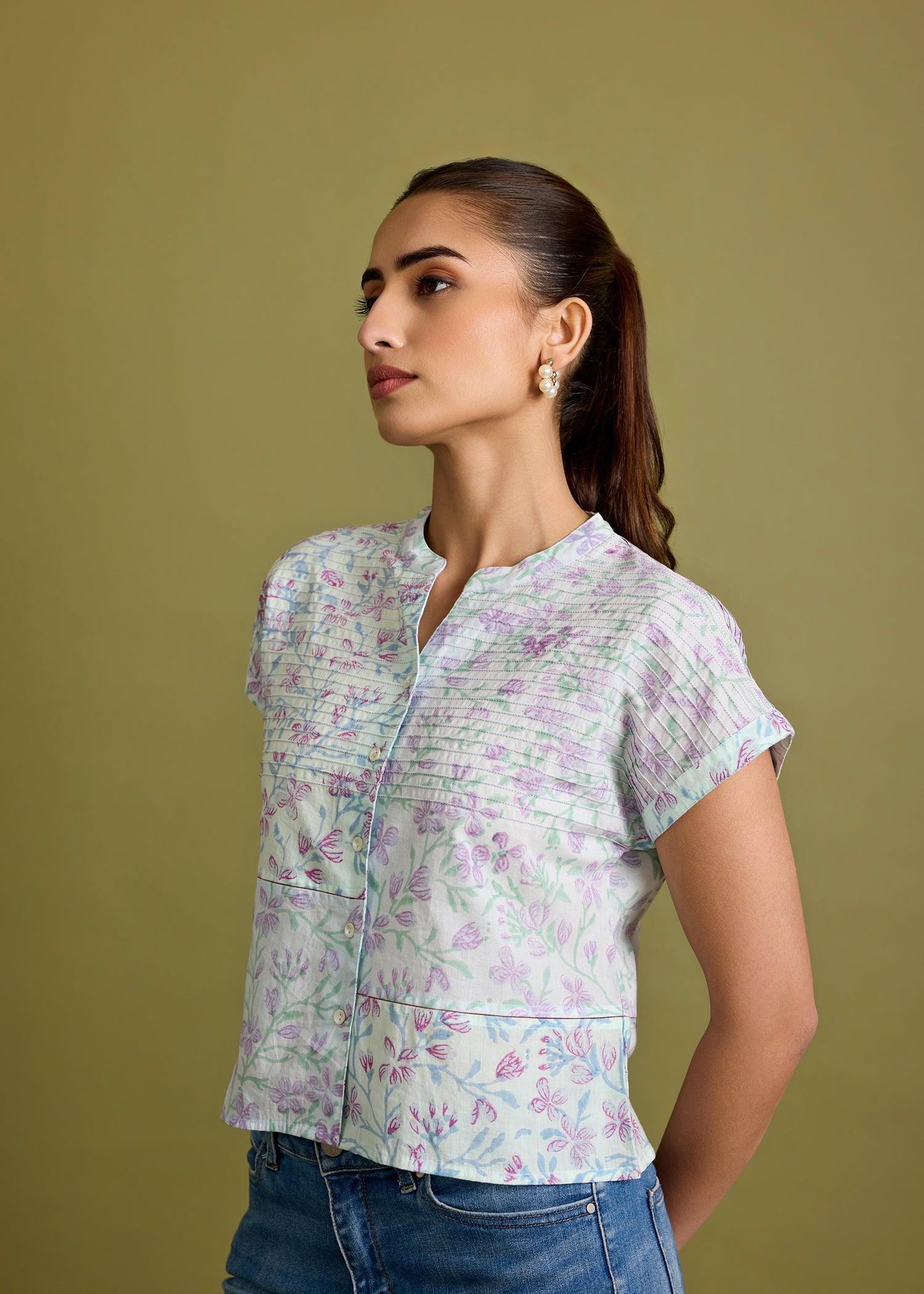 Illusion Blue Cotton Box Crop Top Ratan Texprocess Pvt. Ltd