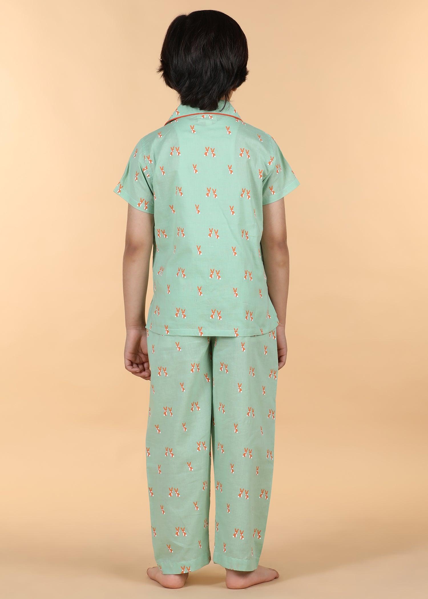 Rabbie Green Half Sleeves Cotton Unisex Nightsuit (1-12 Yrs) Ratan Texprocess Pvt. Ltd